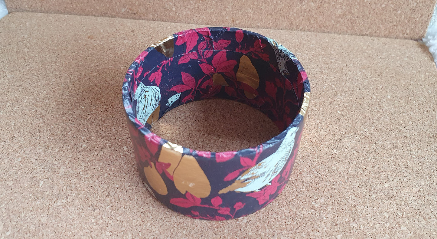 Pink Purple Gold Partridge Pears Decoupage Chunky Bangle