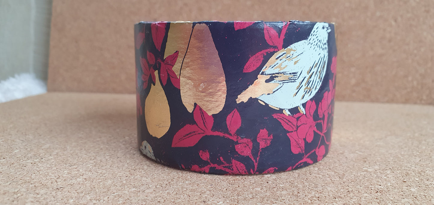 Pink Purple Gold Partridge Pears Decoupage Chunky Bangle