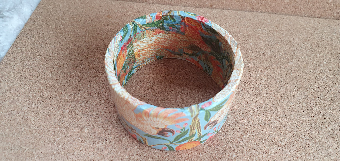 Blue Orange Cockatoos Decoupage Chunky Bangle
