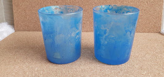 Set Of 2 Marbled Blue Votive Candle Tea Light Holders Home Decor Gift
