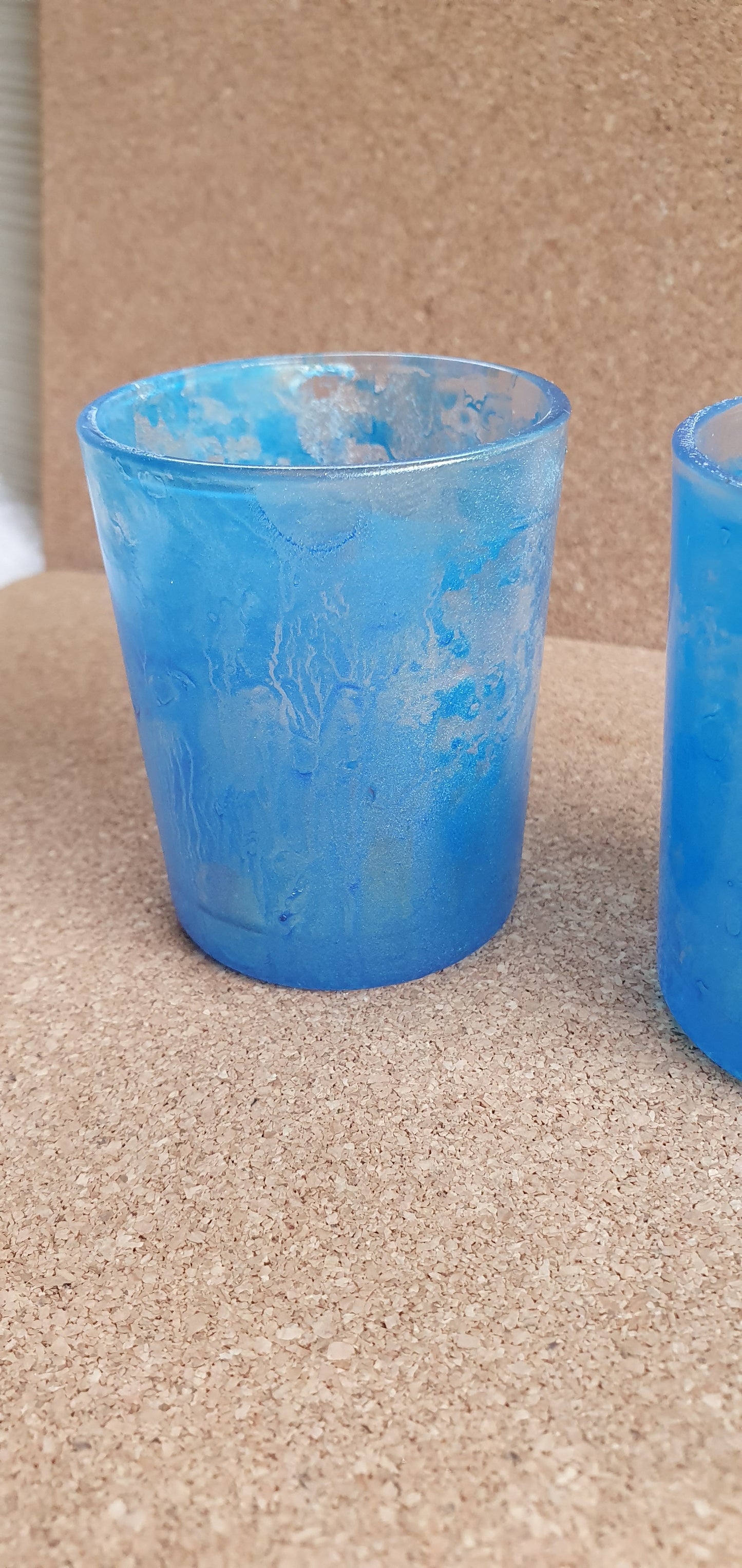 Set Of 2 Marbled Blue Votive Candle Tea Light Holders Home Decor Gift