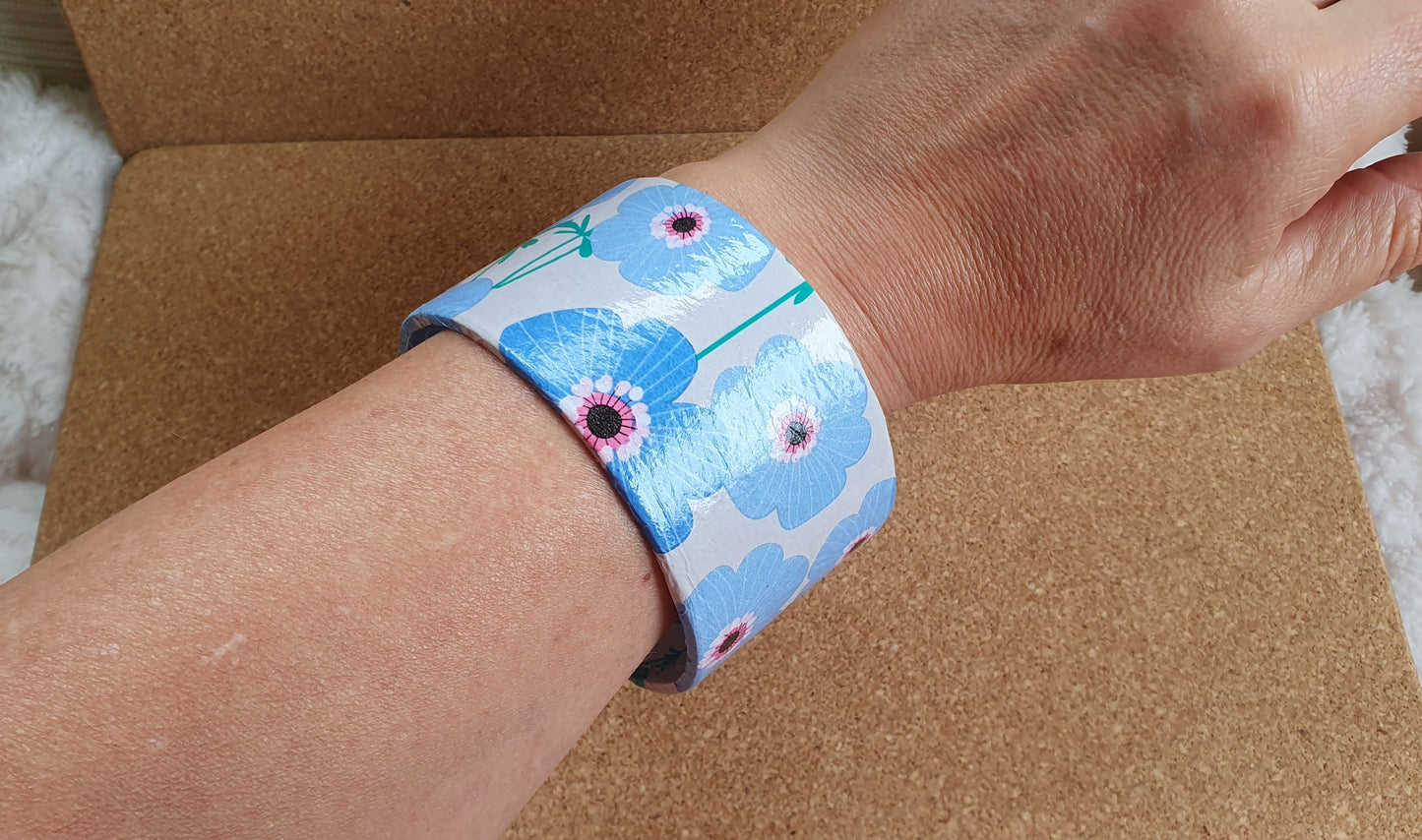 Blue White Flowers Decoupage Chunky Bangle