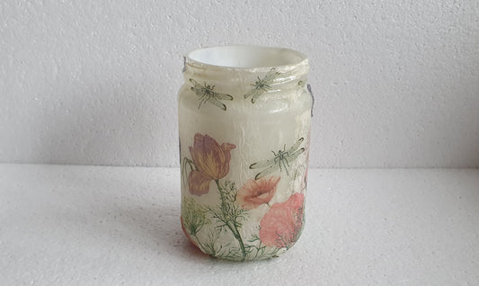 Medium Glass Floral Insect Pattern Hand Decorated Storage Jar With Lid Home Decor Gift