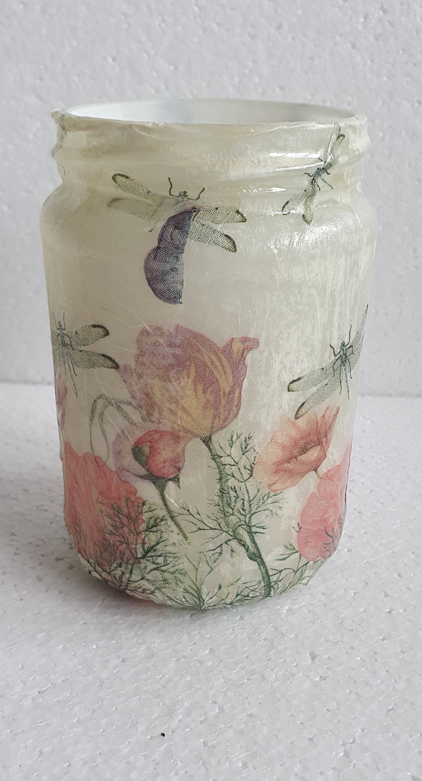 Medium Glass Floral Insect Pattern Hand Decorated Storage Jar With Lid Home Decor Gift