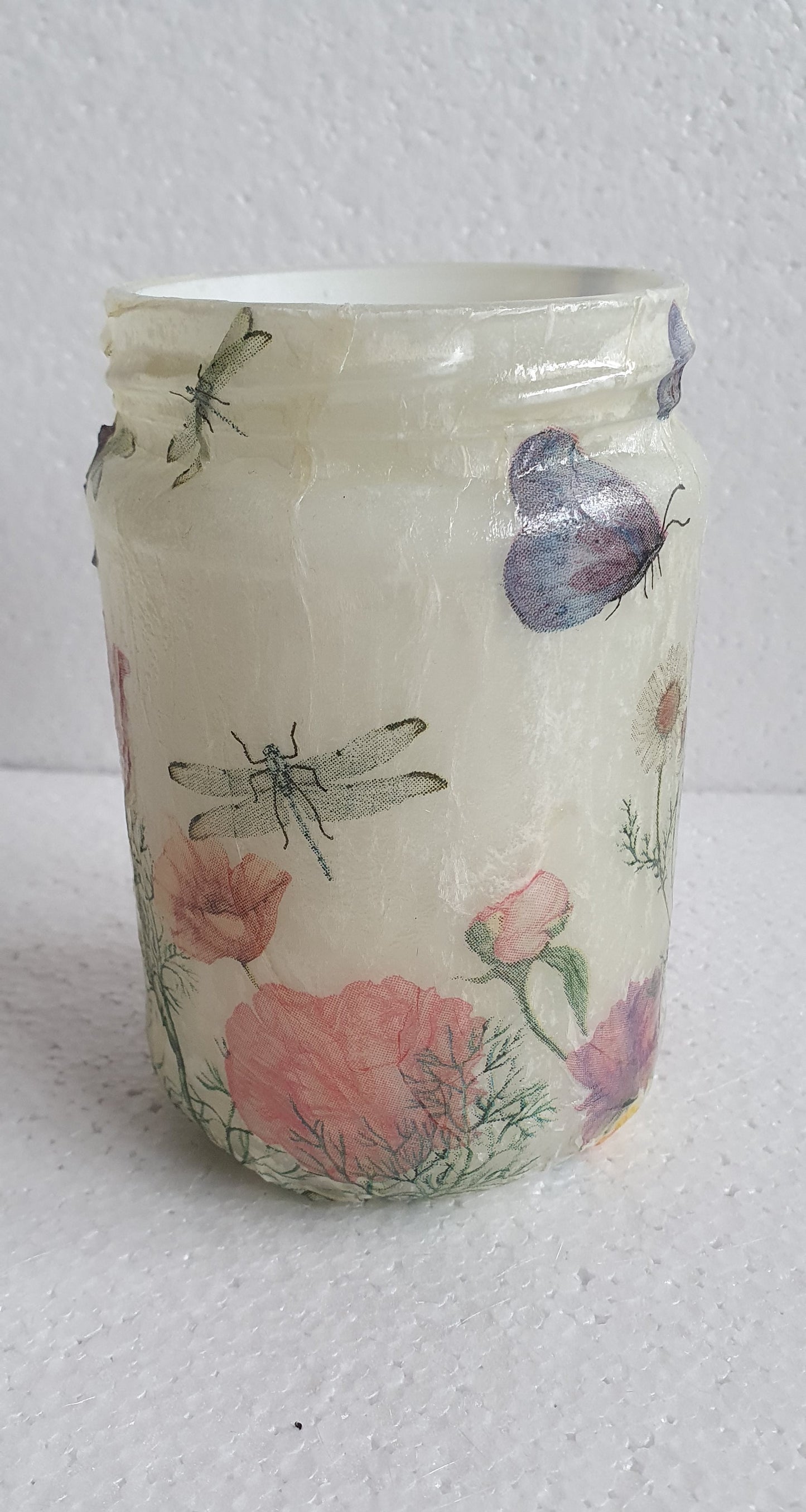 Medium Glass Floral Insect Pattern Hand Decorated Storage Jar With Lid Home Decor Gift