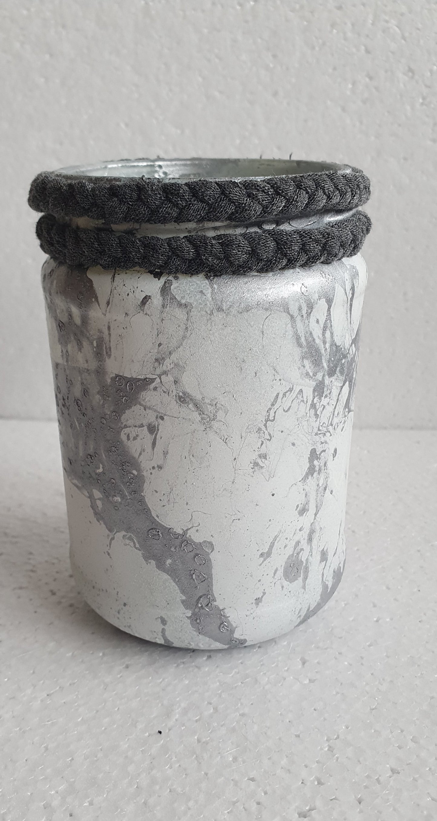 Medium Glass Silver Grey Marbled Hand Decorated Storage Jar With Lid Home Decor Gift
