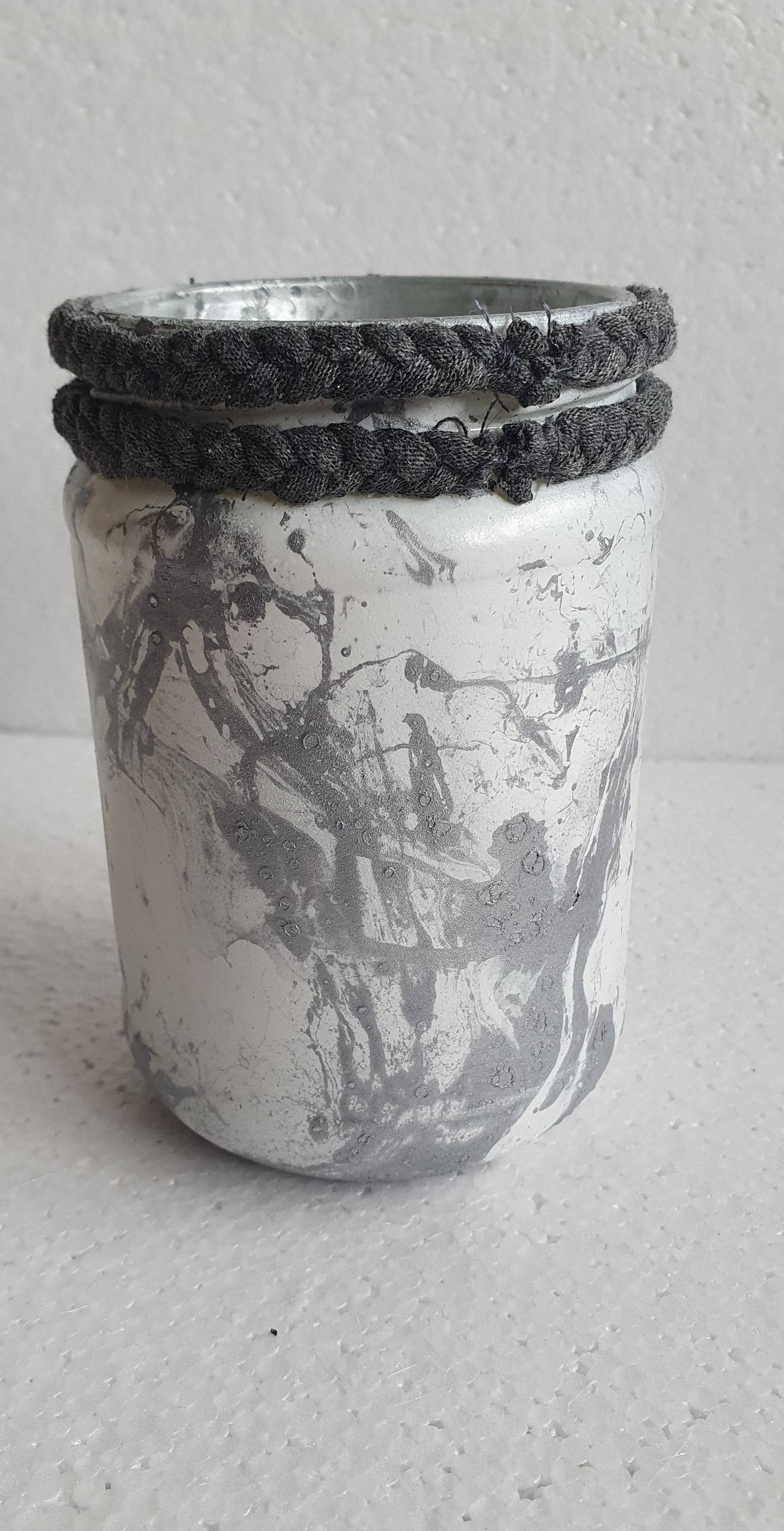 Medium Glass Silver Grey Marbled Hand Decorated Storage Jar With Lid Home Decor Gift