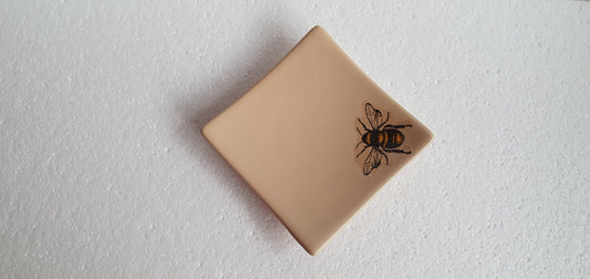 Small Brown Beige Bumble Bee Square Trinket Plate Hand Decorated Decor Gift