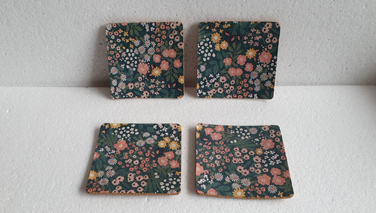 Floral Decoupage Coasters Set Of Four Pink Green Home Decor Gift