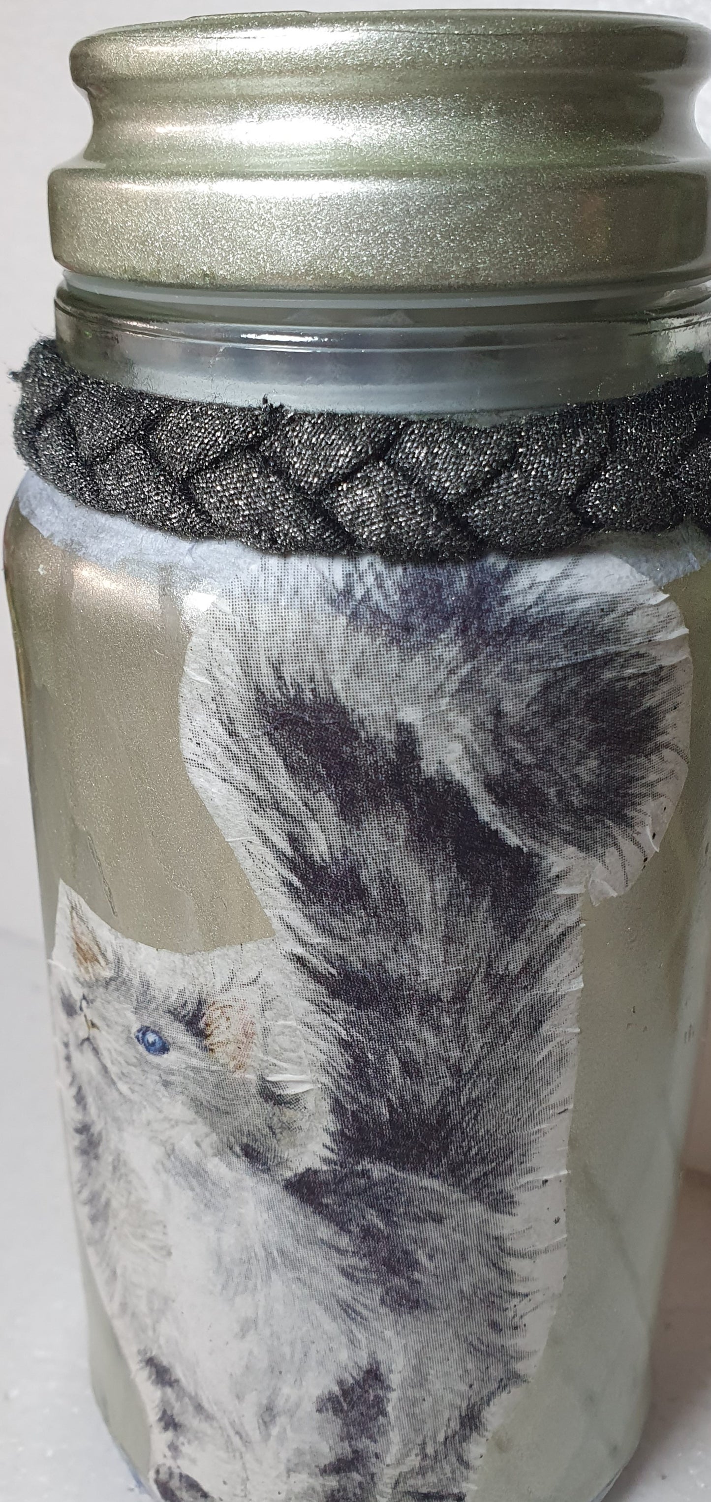 Medium Hand Decorated Glass Pin Cushion Jar Blue Cats Crafters Gift