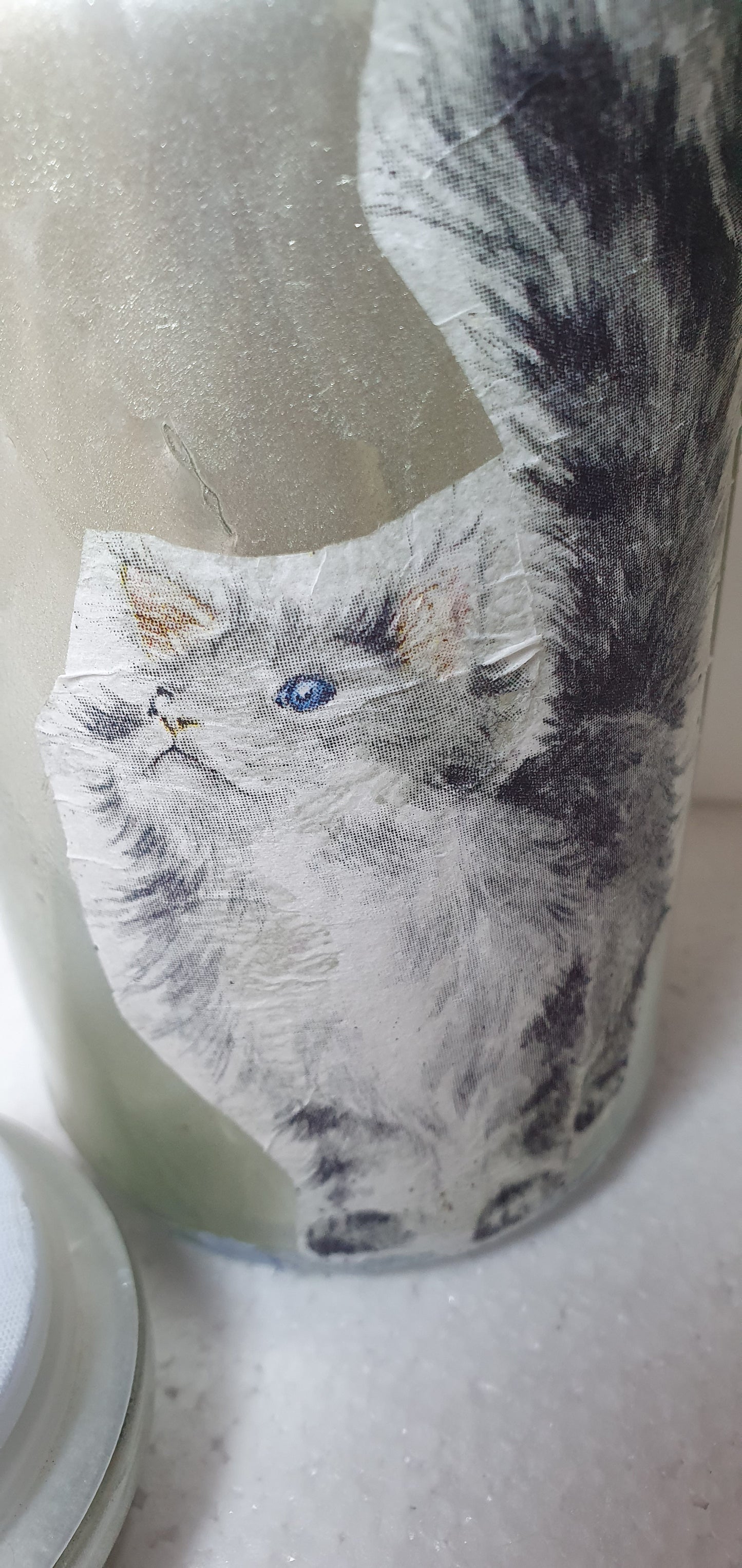 Medium Hand Decorated Glass Pin Cushion Jar Blue Cats Crafters Gift