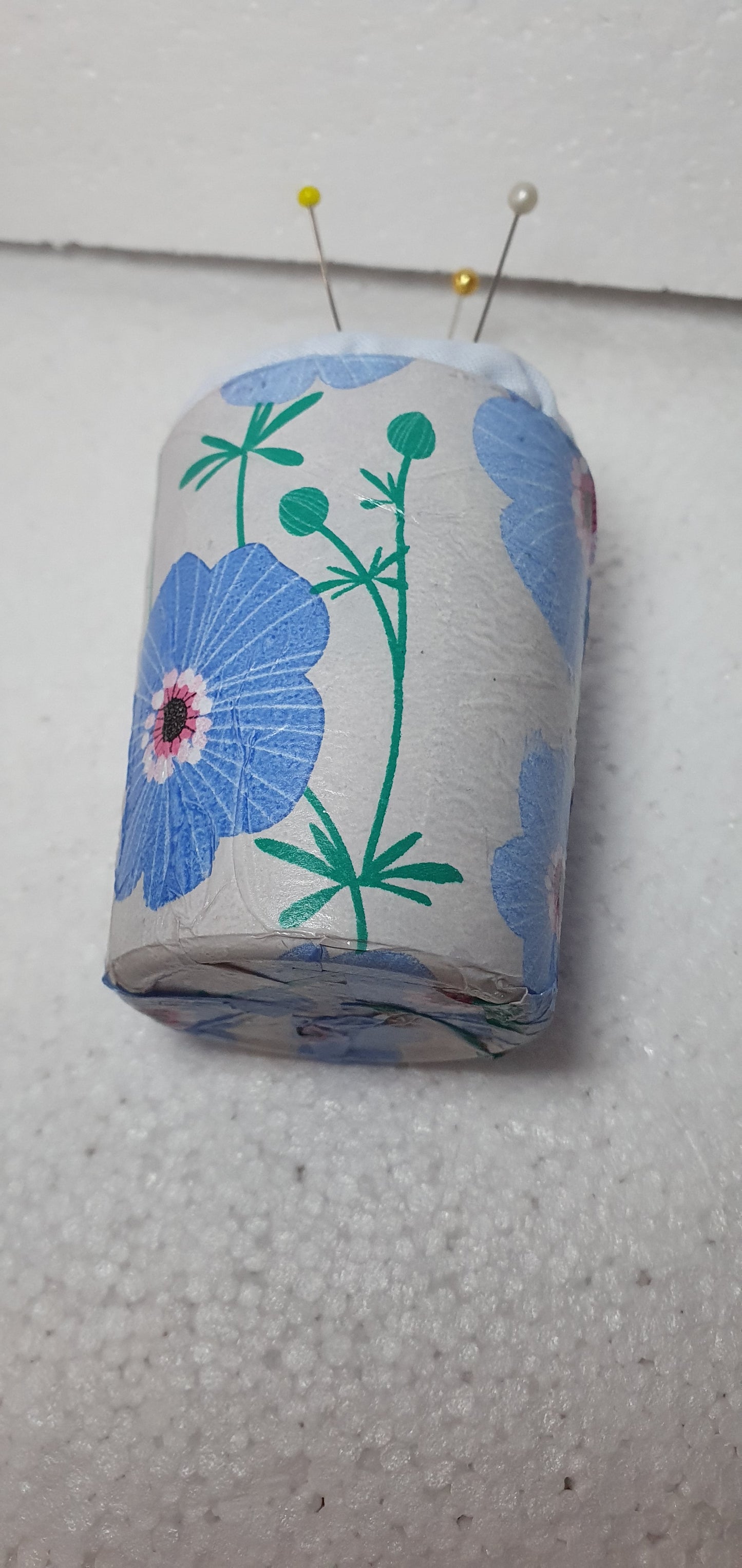 Small Blue White Flowers Hand Decorated Blue Pin Cushion Home Decor Gift