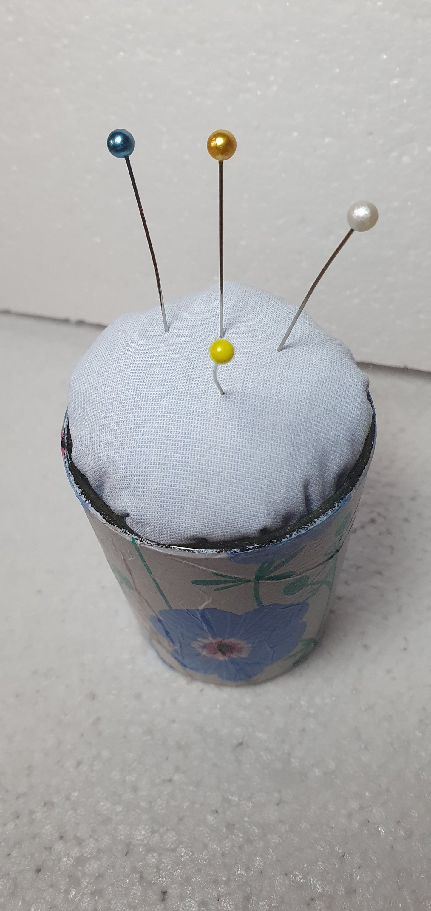 Small Blue White Flowers Hand Decorated Blue Pin Cushion Home Decor Gift