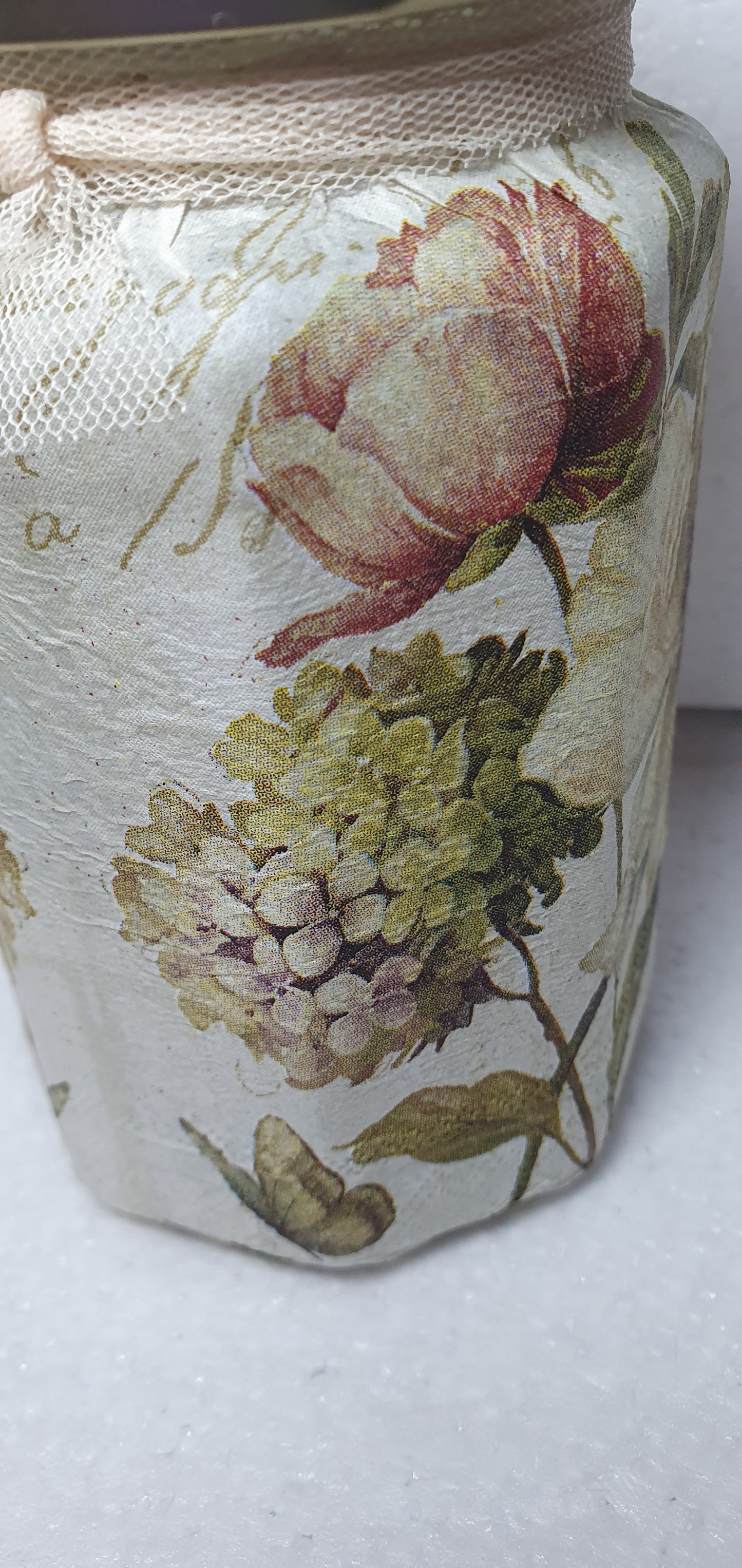 Hand Decorated Glass Pin Cushion Jar Floral Crafters Gift