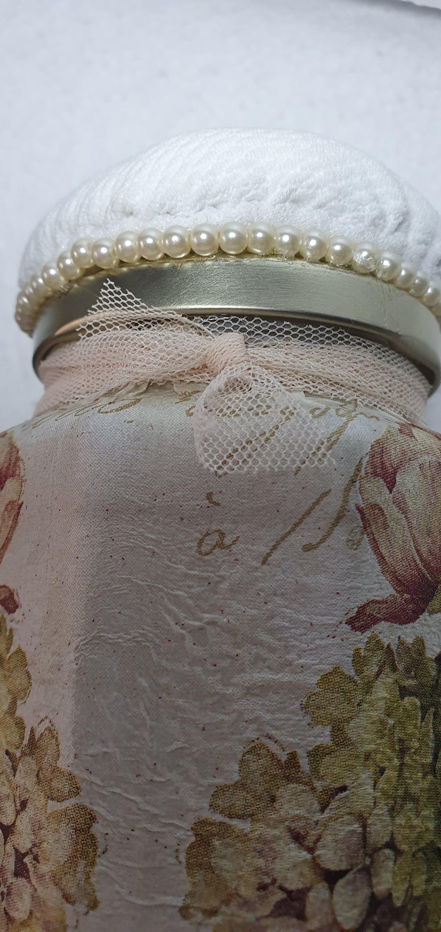Hand Decorated Glass Pin Cushion Jar Floral Crafters Gift