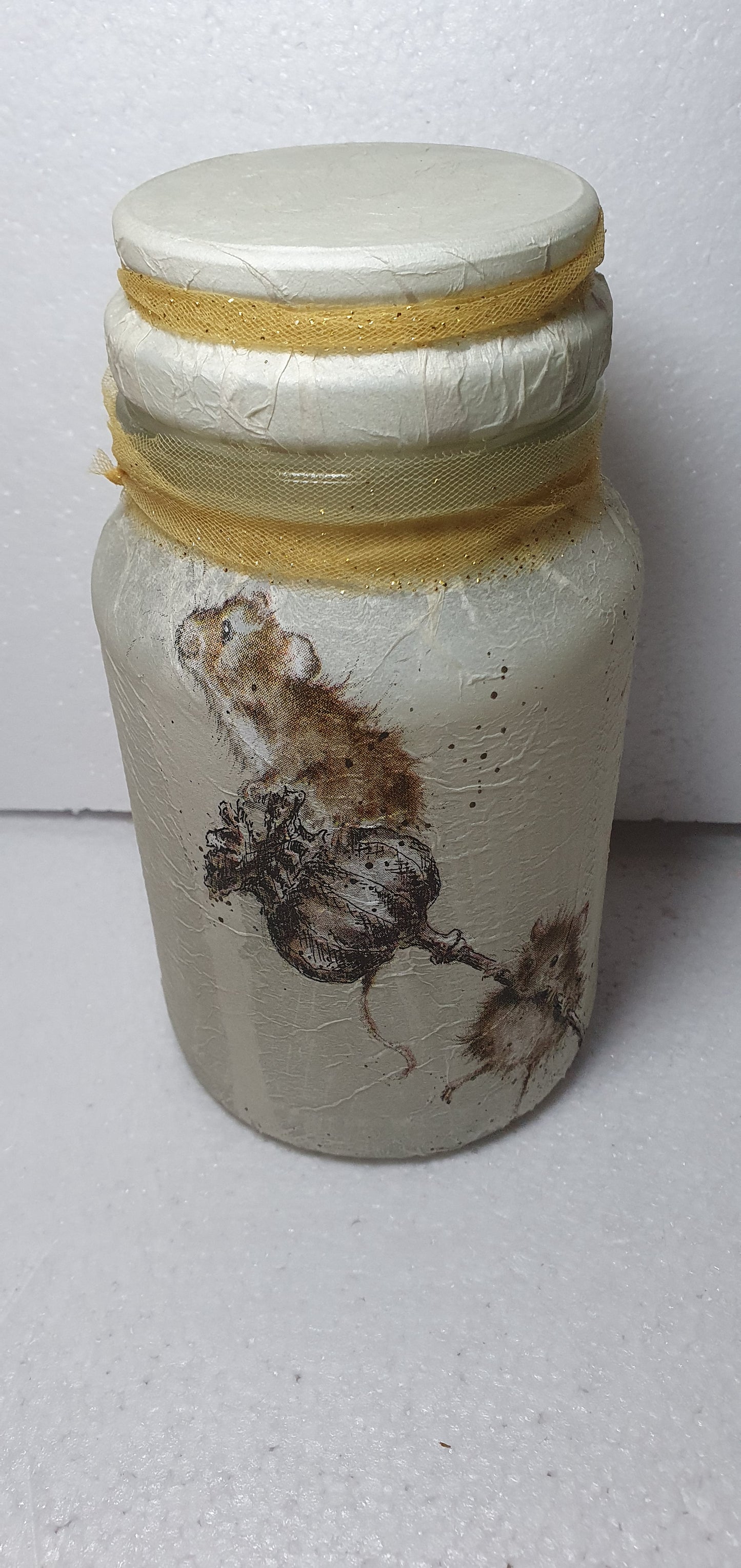 Medium 'Chunky' Hand Decorated Glass Pin Cushion Jar Harvest Mice Crafters Gift