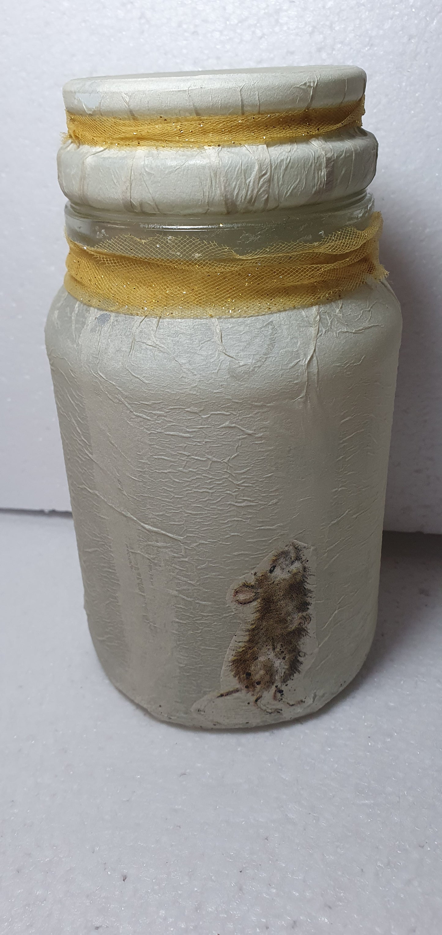 Medium 'Chunky' Hand Decorated Glass Pin Cushion Jar Harvest Mice Crafters Gift