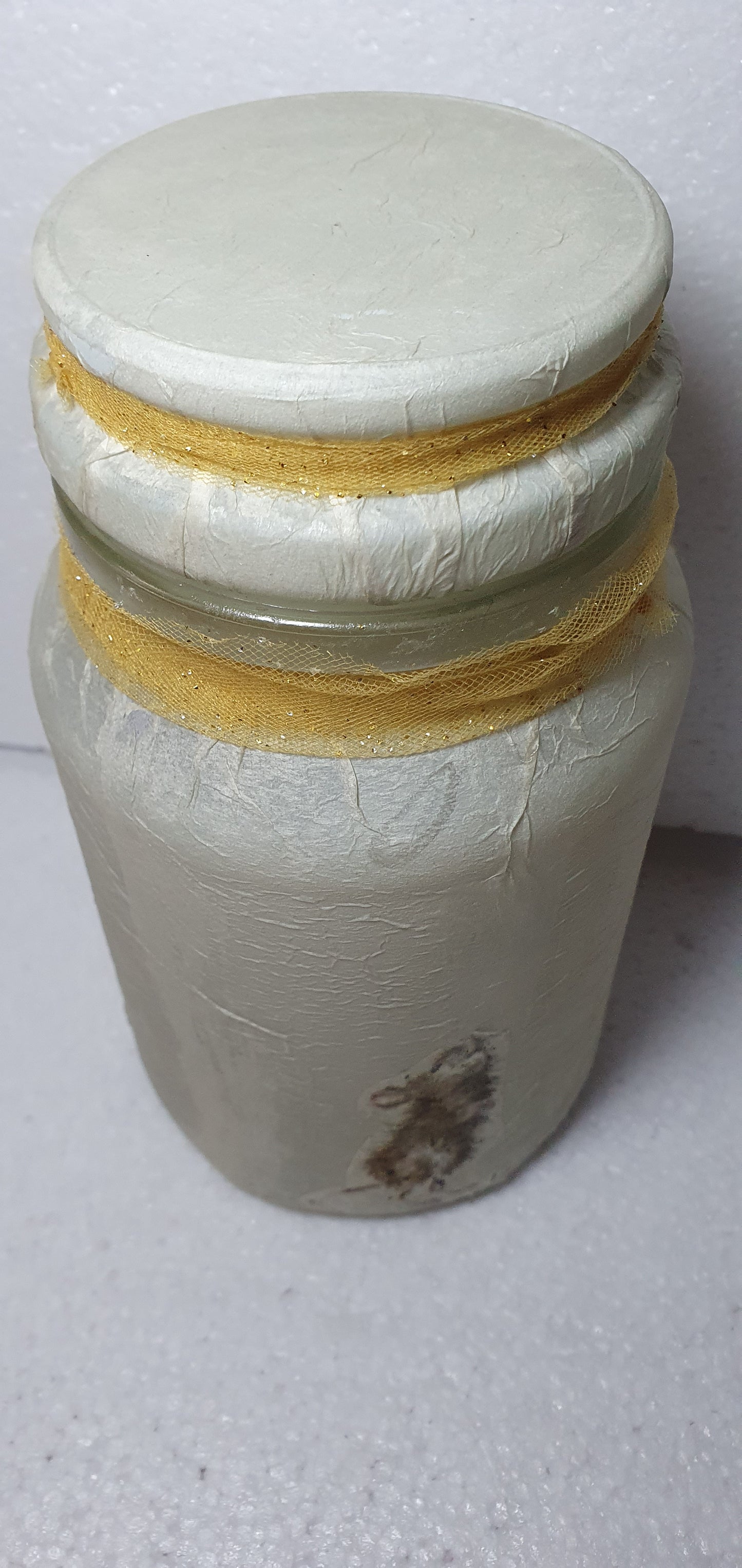 Medium 'Chunky' Hand Decorated Glass Pin Cushion Jar Harvest Mice Crafters Gift