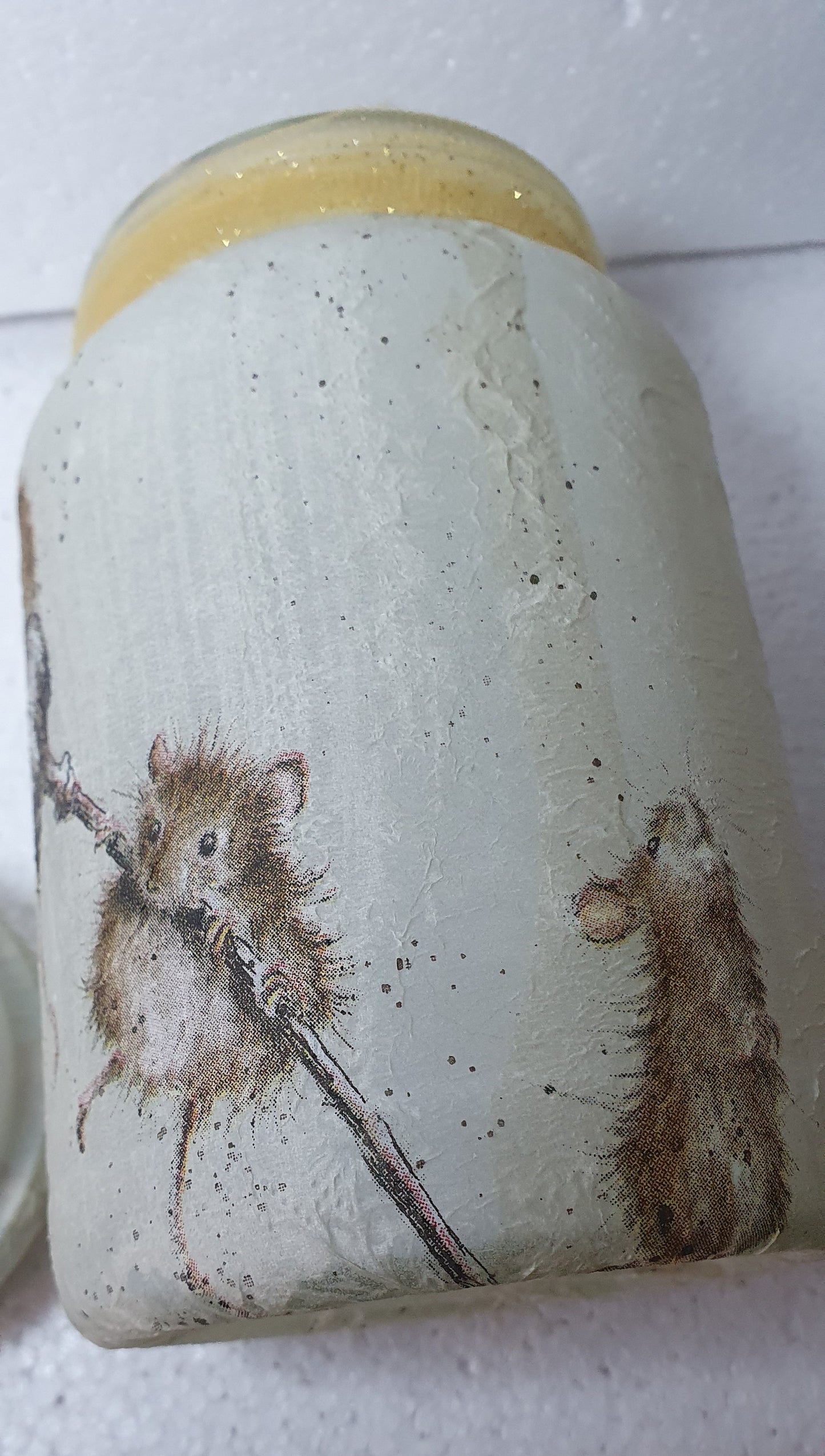 Medium 'Chunky' Hand Decorated Glass Pin Cushion Jar Harvest Mice Crafters Gift
