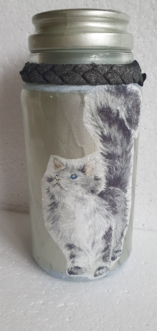 Medium Hand Decorated Glass Pin Cushion Jar Blue Cats Crafters Gift