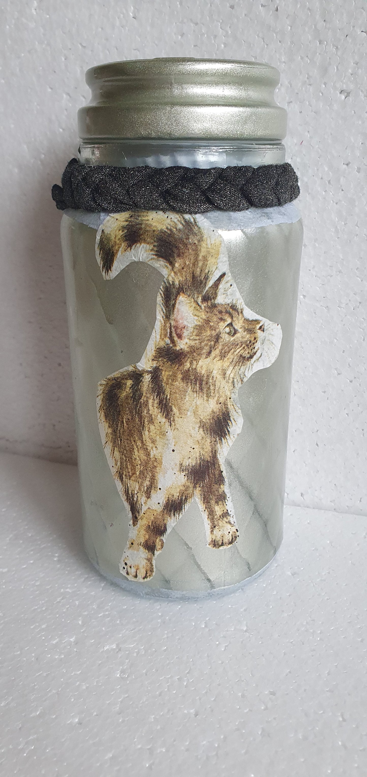 Medium Hand Decorated Glass Pin Cushion Jar Blue Cats Crafters Gift