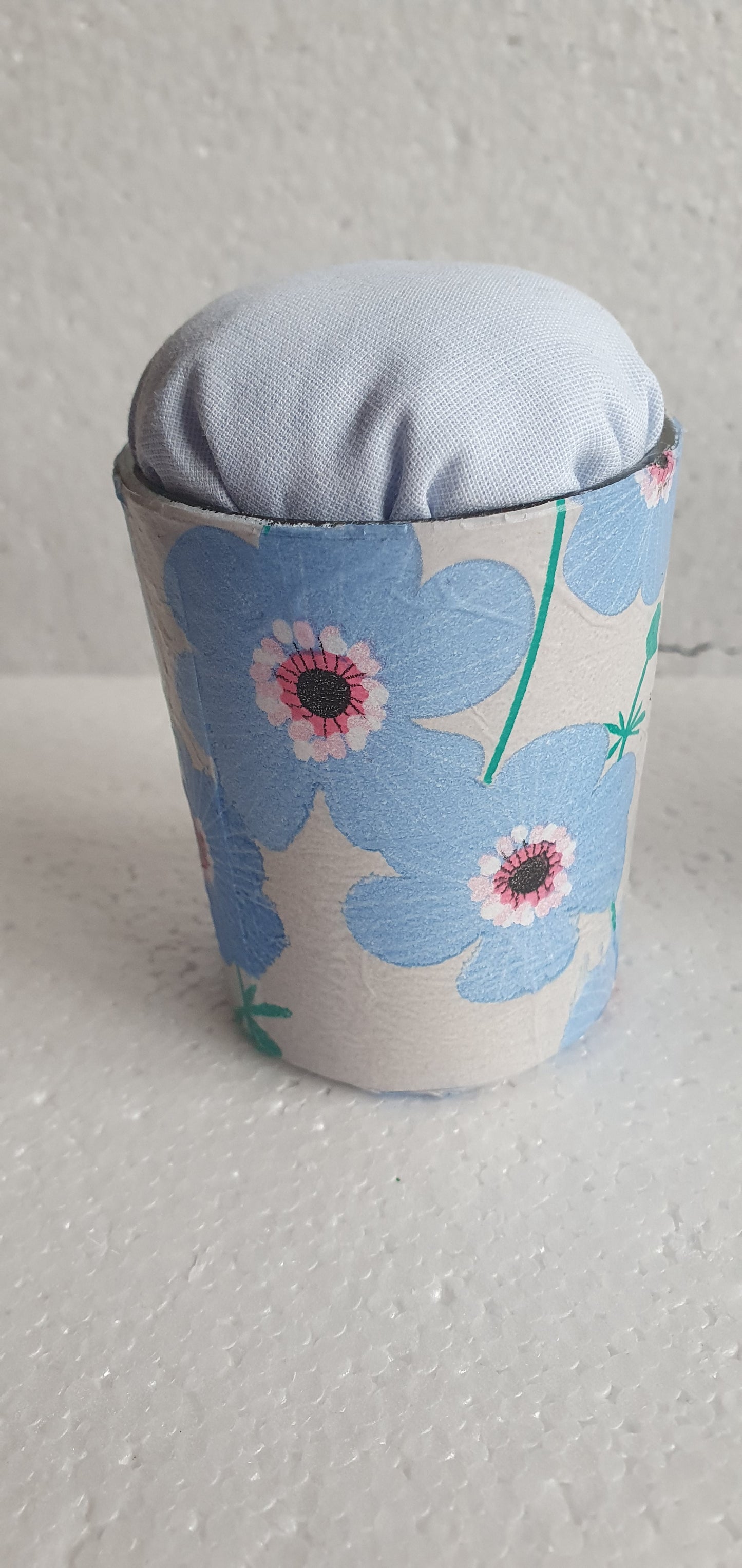 Small Blue White Flowers Hand Decorated Blue Pin Cushion Home Decor Gift