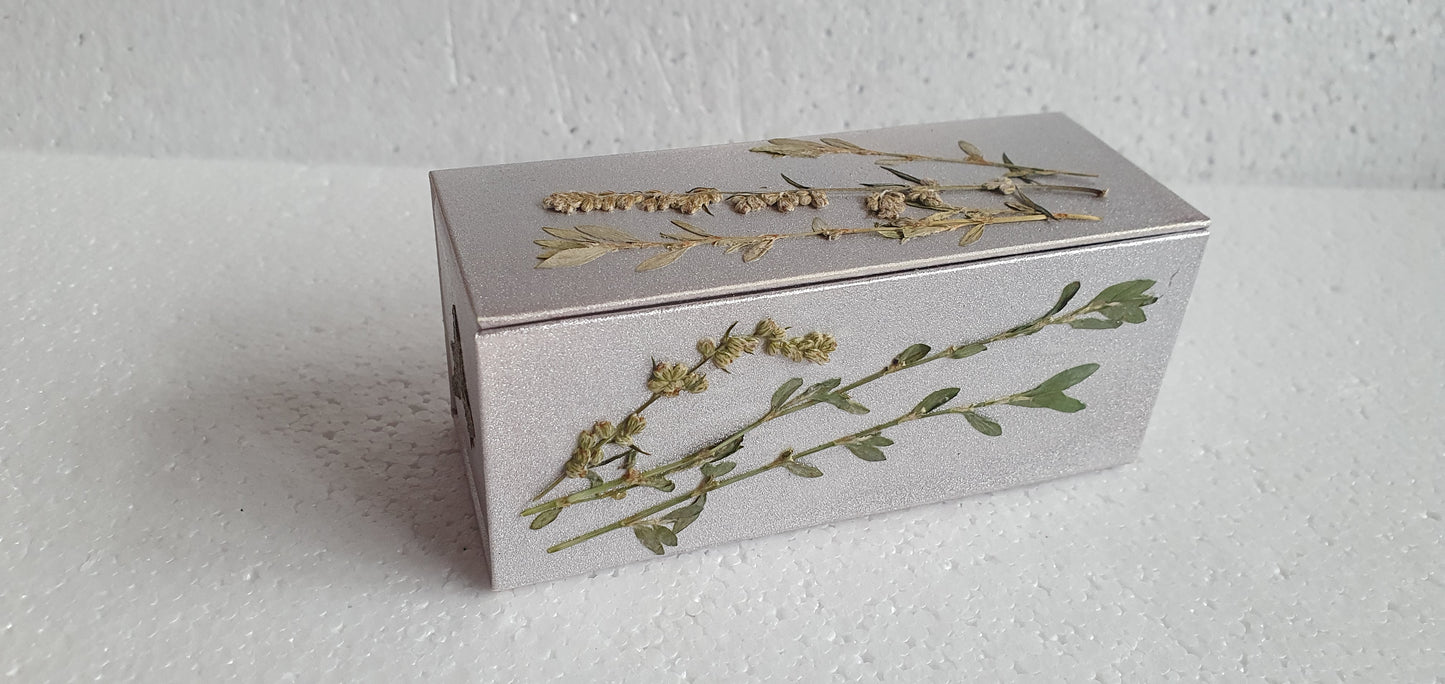 Small Rectangular Trinket Box Pressed Flowers Leaves Rose Gold Hand Decorated Decor Gift