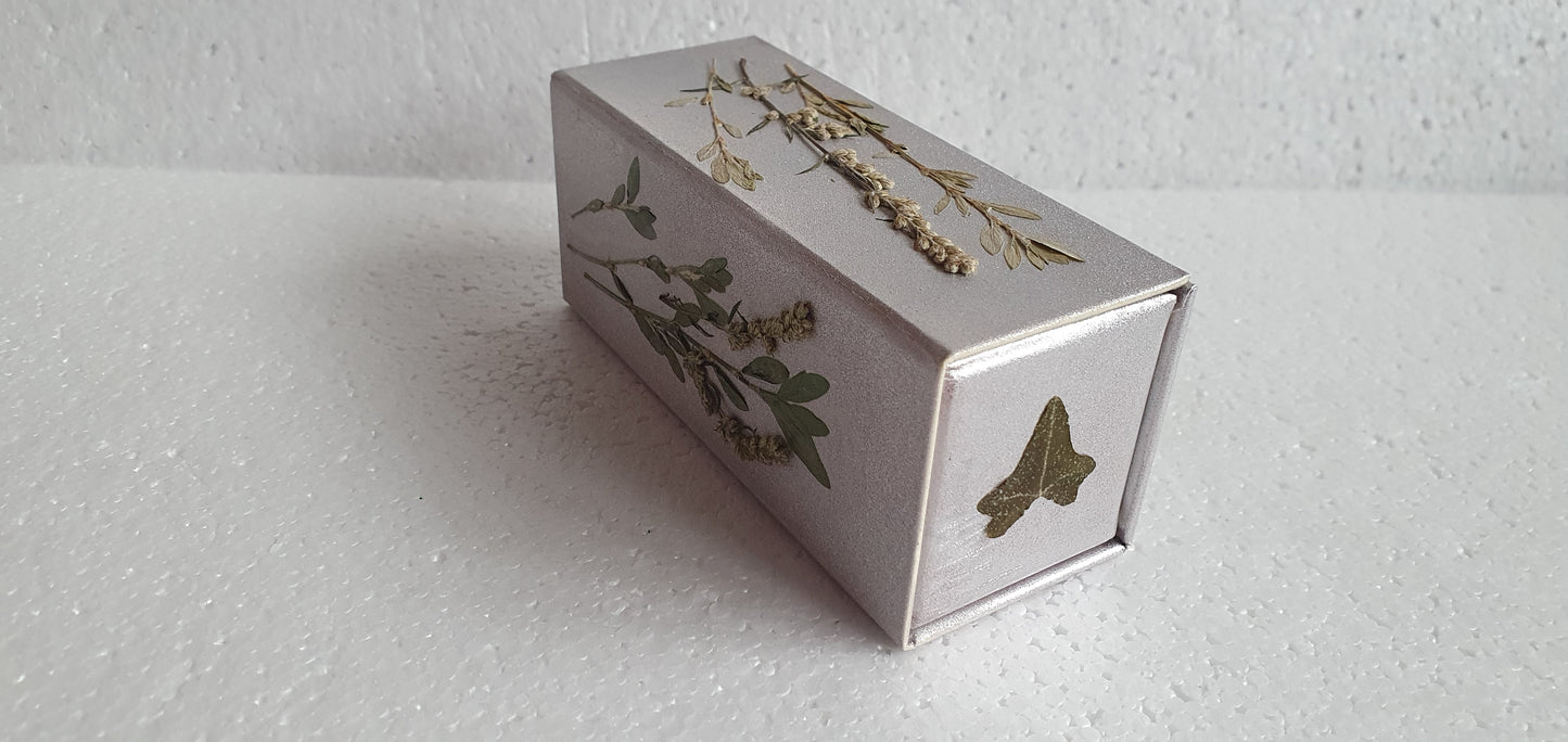 Small Rectangular Trinket Box Pressed Flowers Leaves Rose Gold Hand Decorated Decor Gift