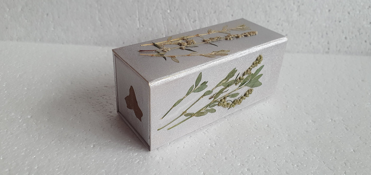 Small Rectangular Trinket Box Pressed Flowers Leaves Rose Gold Hand Decorated Decor Gift