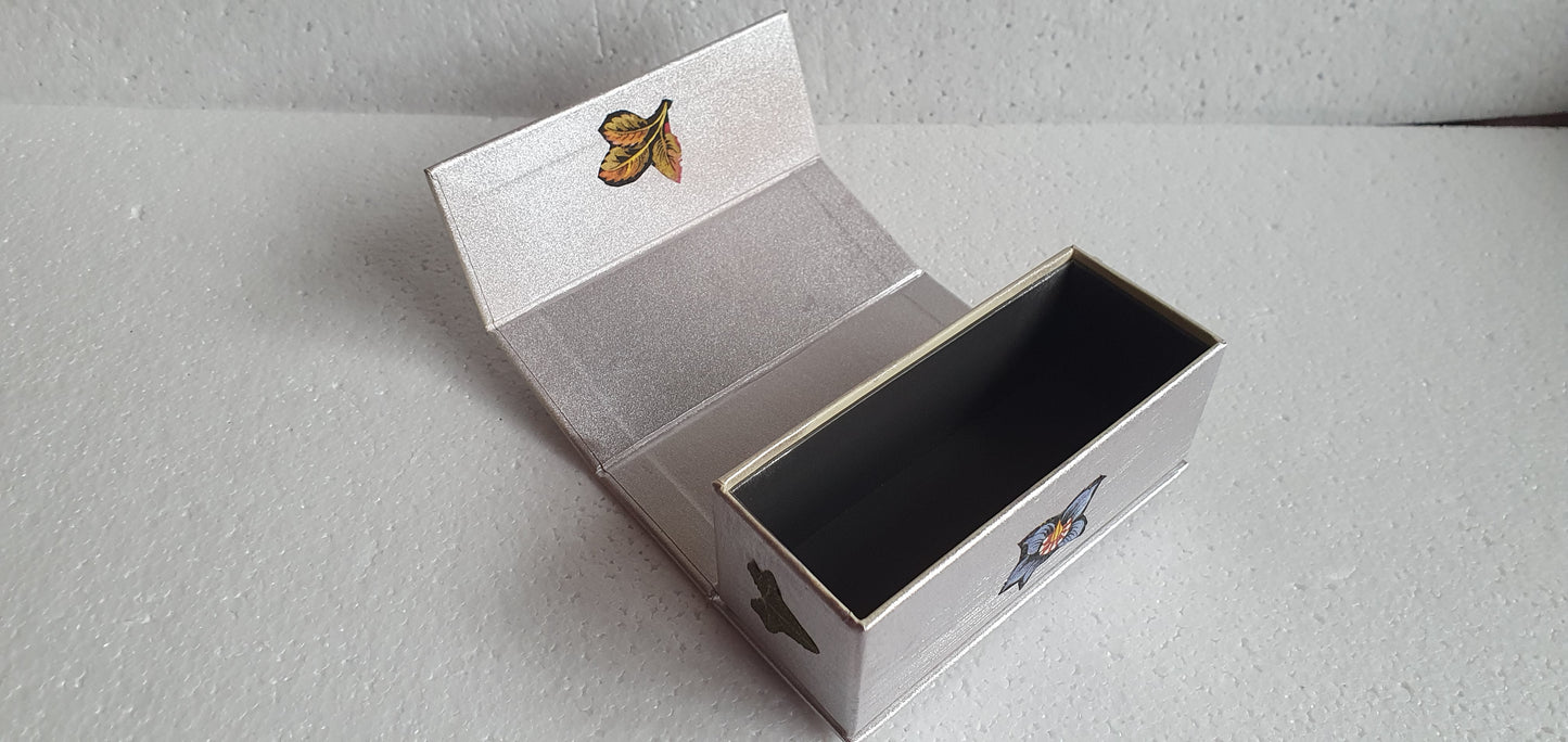 Small Rectangular Trinket Box Pressed Flowers Leaves Rose Gold Hand Decorated Decor Gift