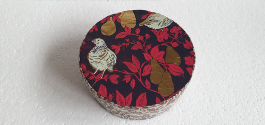 Round Purple Pink Gold Pears Partridges Trinket Box Hand Decorated Decor Gift