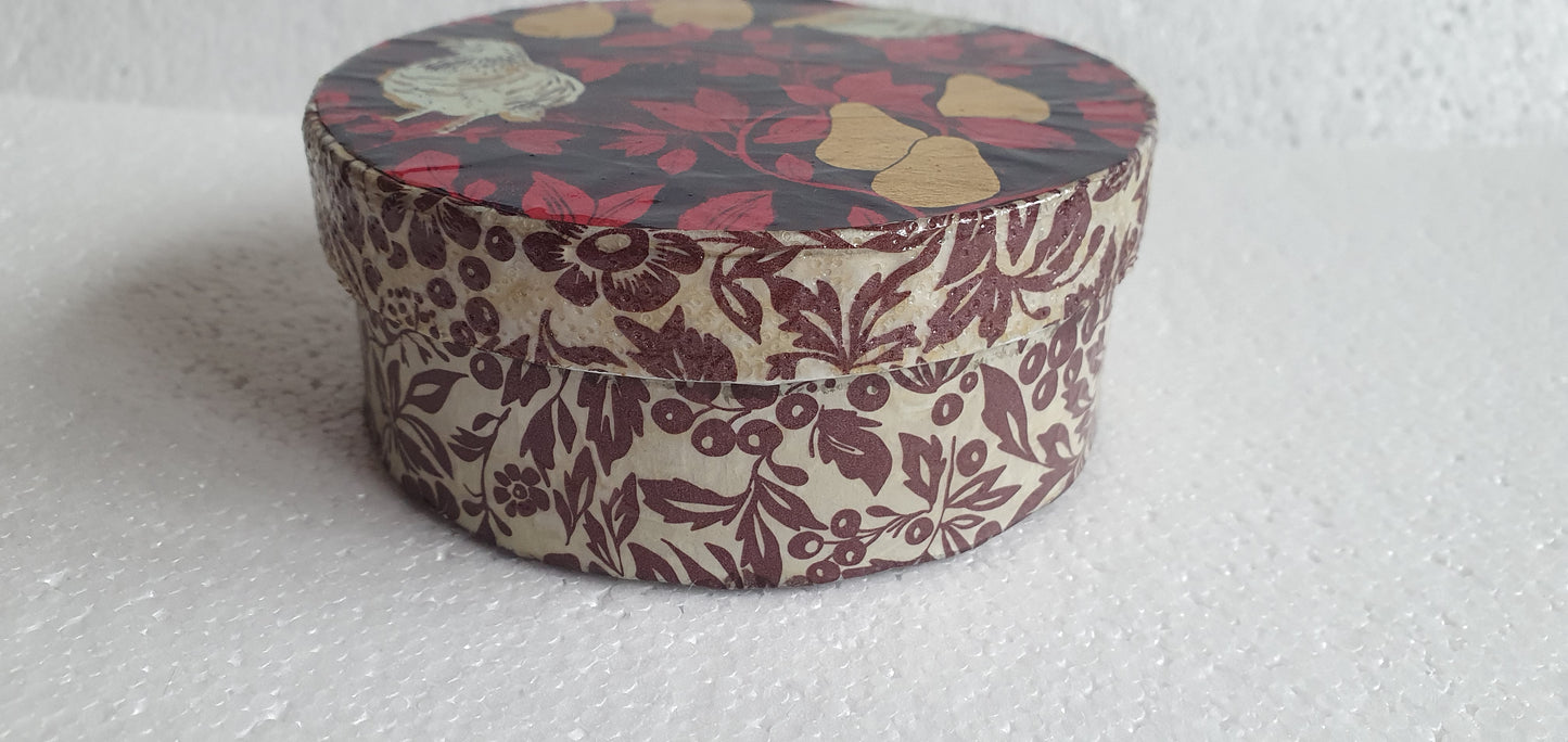 Round Purple Pink Gold Pears Partridges Trinket Box Hand Decorated Decor Gift