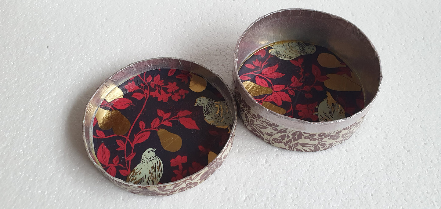 Round Purple Pink Gold Pears Partridges Trinket Box Hand Decorated Decor Gift