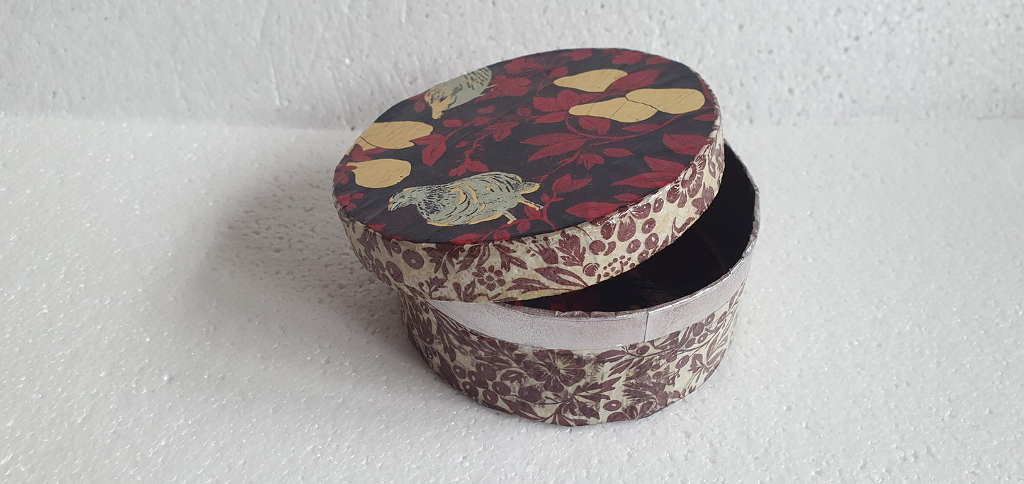 Round Purple Pink Gold Pears Partridges Trinket Box Hand Decorated Decor Gift