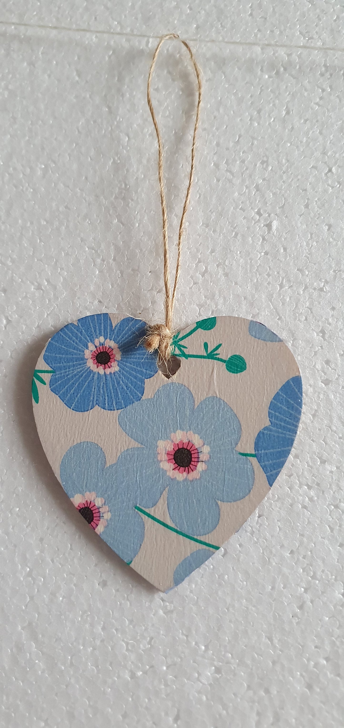 Decoupage Small Heart Blue Floral Window Hanging Home Decor Gift