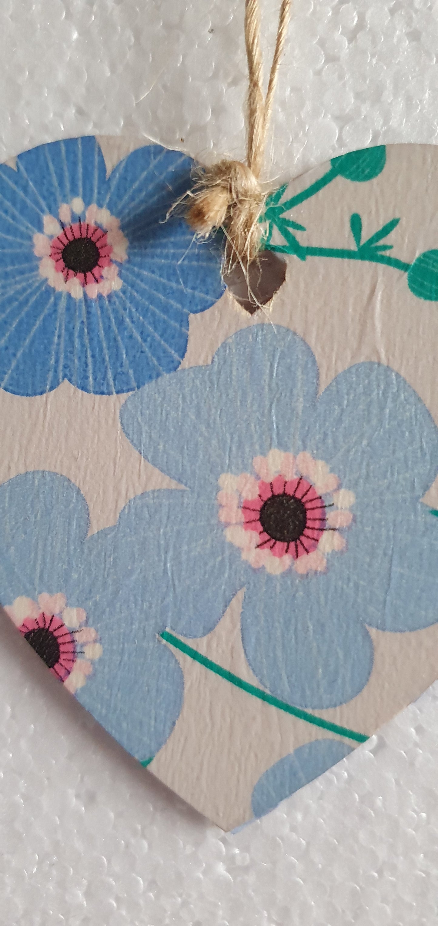 Decoupage Small Heart Blue Floral Window Hanging Home Decor Gift