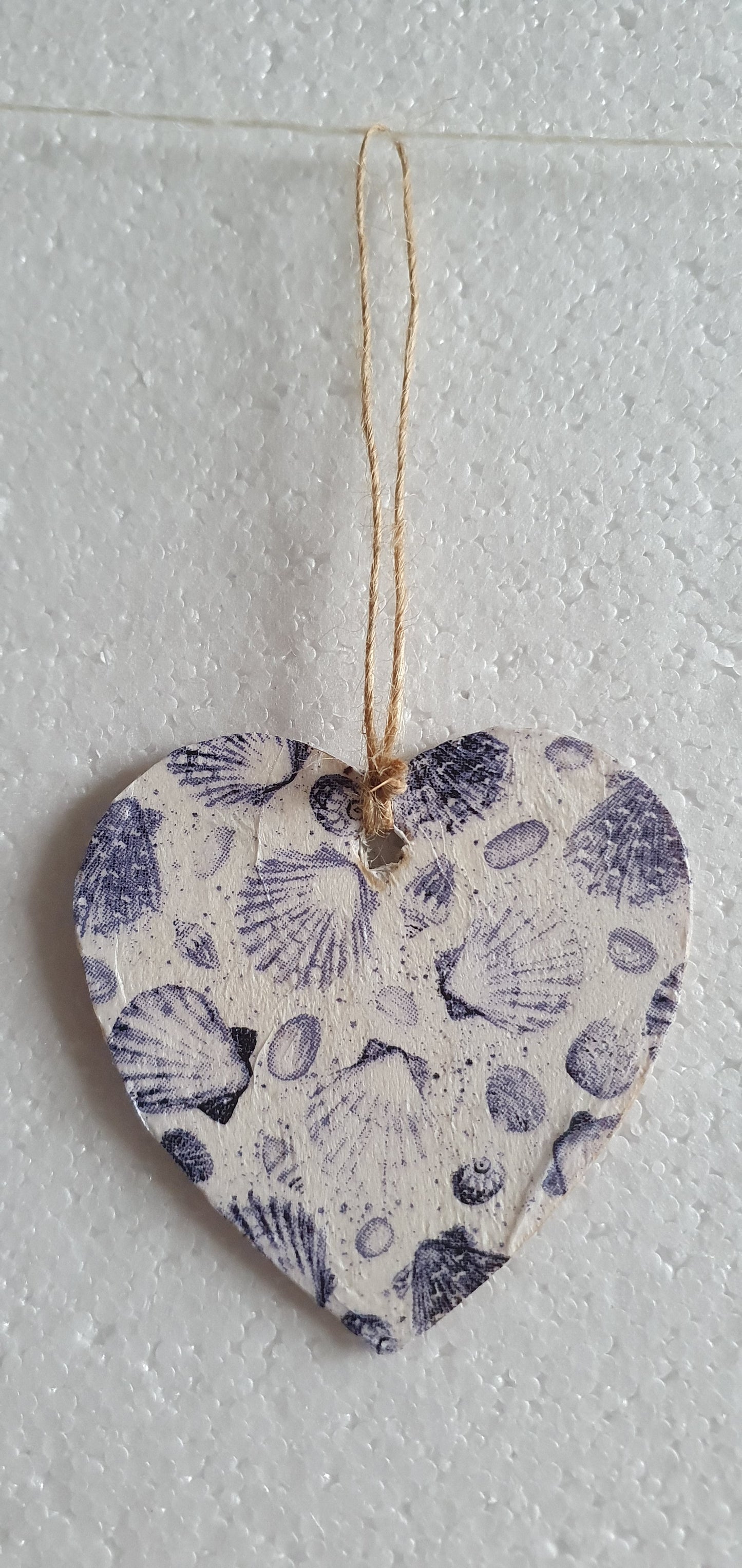 Decoupage Small Heart Blue White Shells Window Hanging Home Decor Gift
