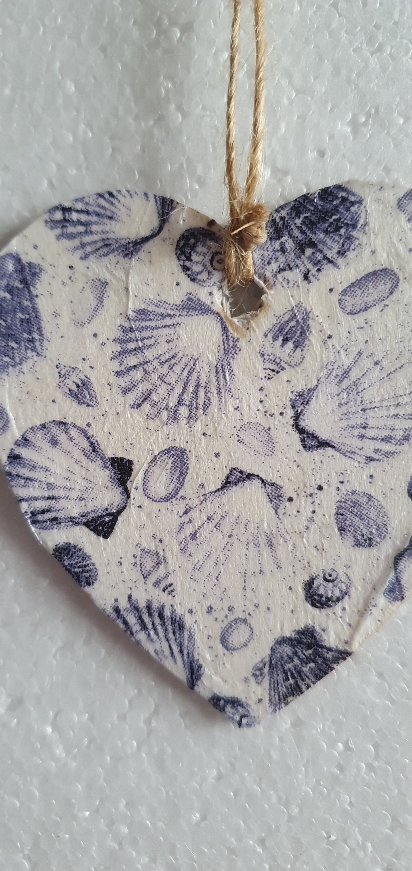 Decoupage Small Heart Blue White Shells Window Hanging Home Decor Gift