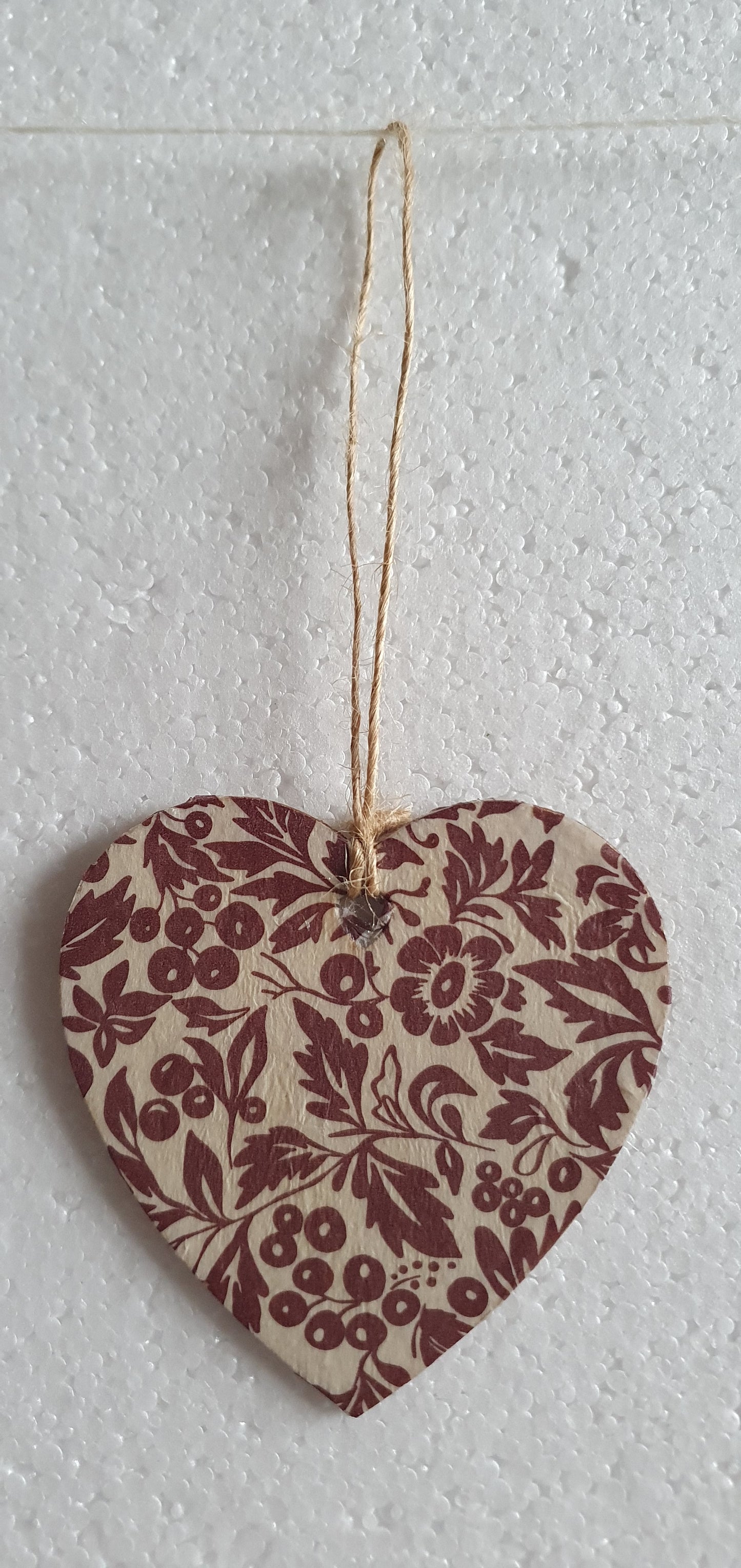 Decoupage Small Heart Burgundy Cream Floral Window Hanging Home Decor Gift
