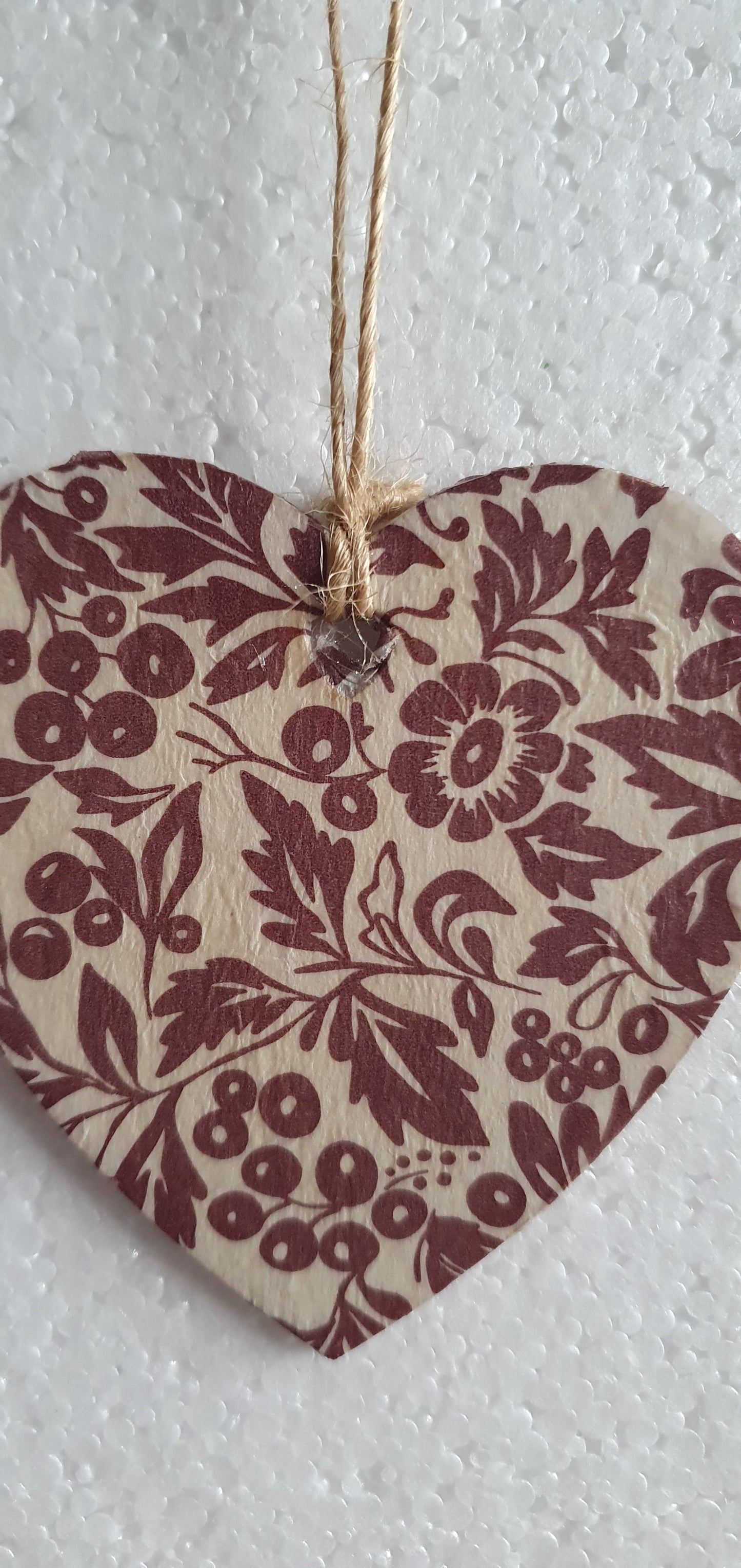 Decoupage Small Heart Burgundy Cream Floral Window Hanging Home Decor Gift
