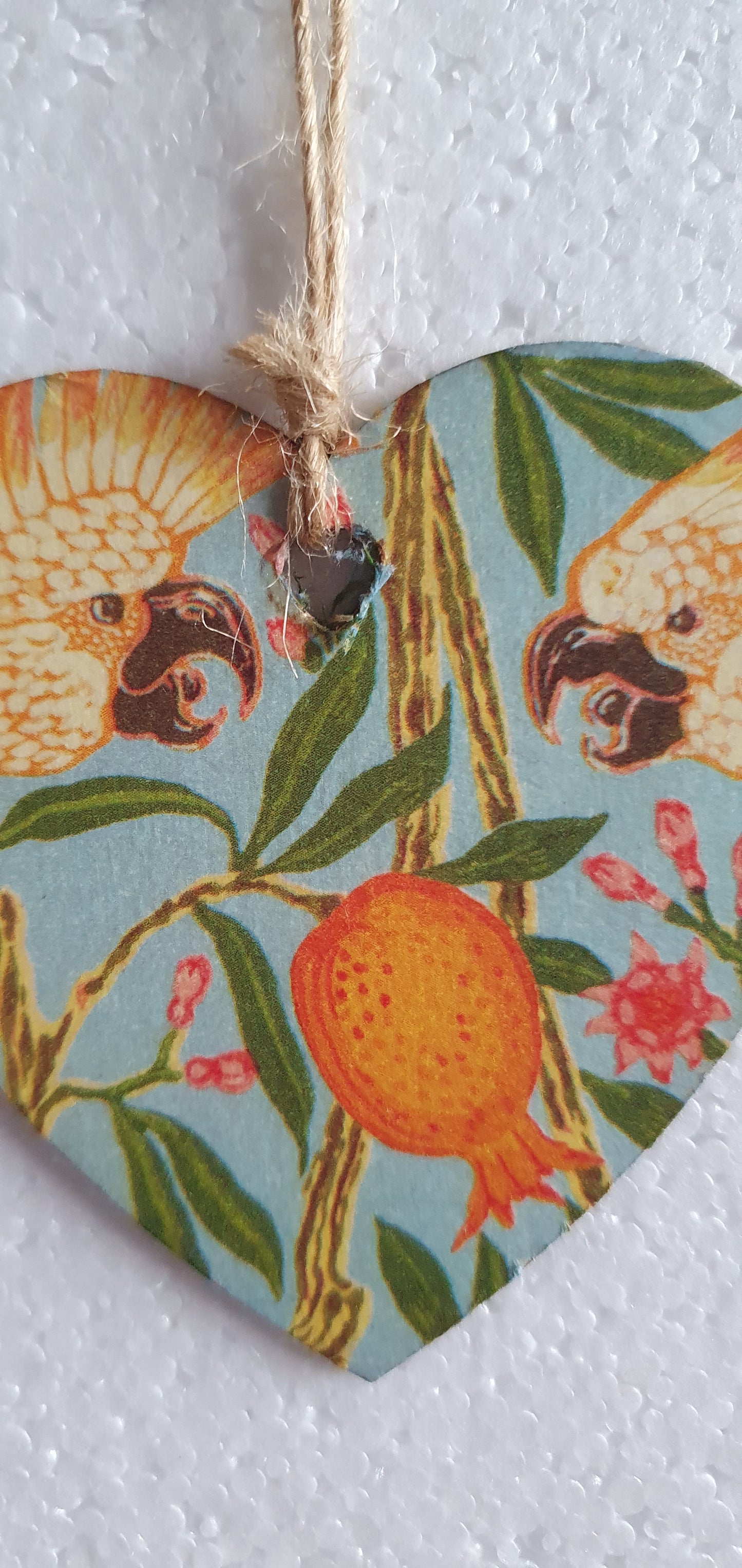 Decoupage Small Heart Burgundy Cockatoo Birds Blue Orange Window Hanging Home Decor Gift