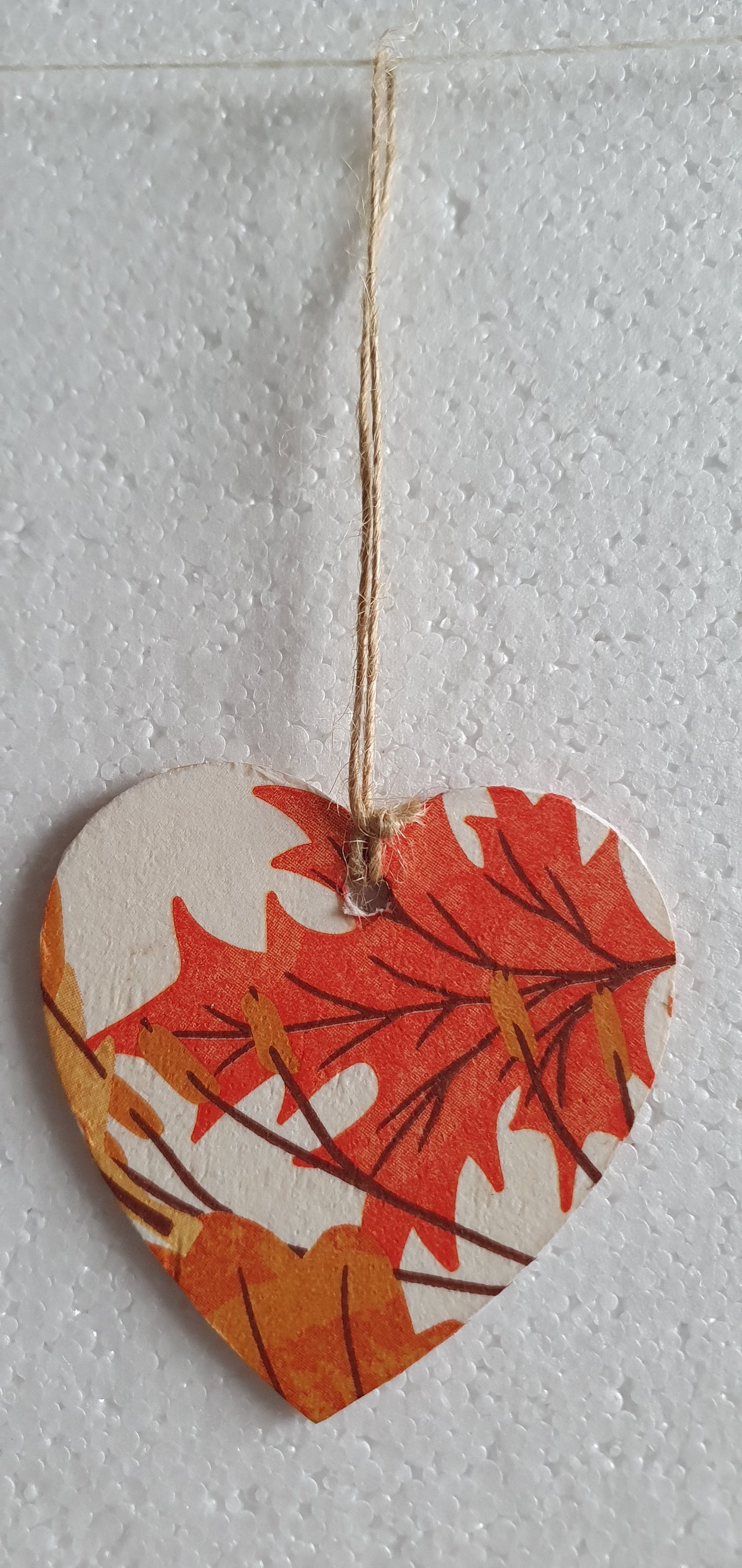 Decoupage Small Heart Orange White Autumn Leaves Window Hanging Home Decor Gift
