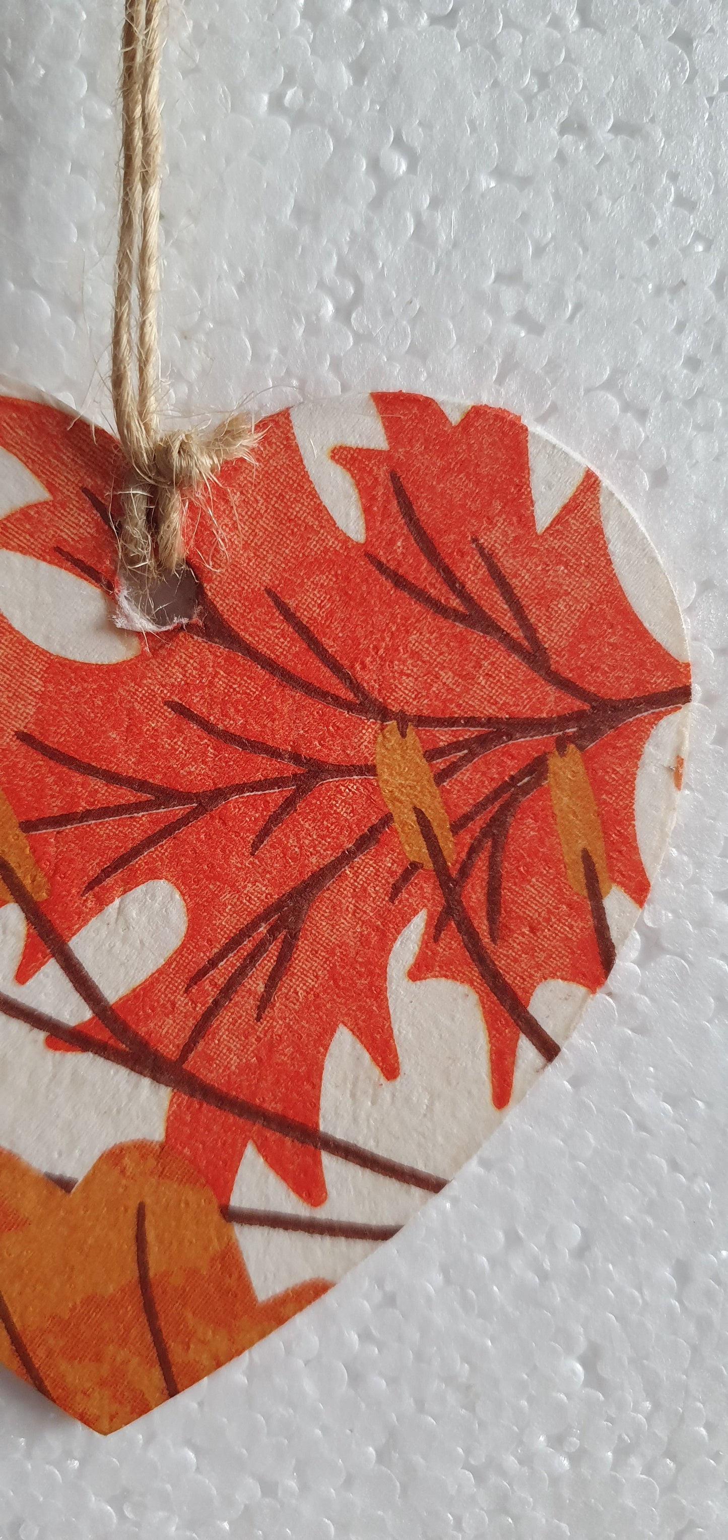 Decoupage Small Heart Orange White Autumn Leaves Window Hanging Home Decor Gift