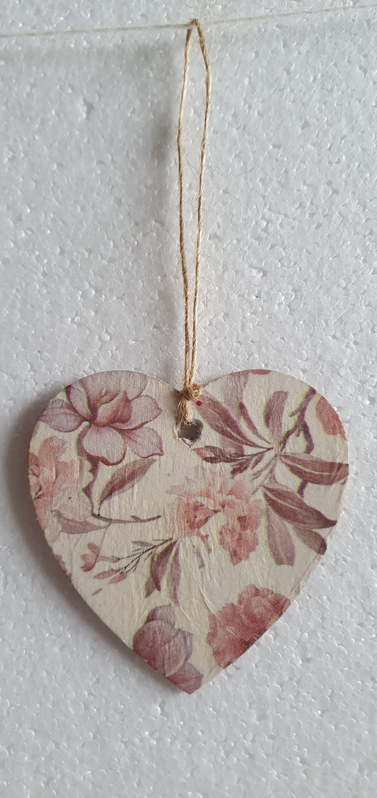 Decoupage Small Heart Pink White Floral Window Hanging Home Decor Gift