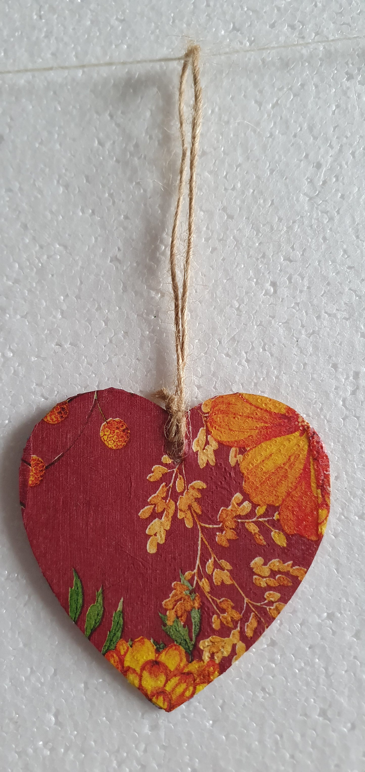 Decoupage Small Heart Red Orange Yellow Blue Floral Window Hanging Home Decor Gift