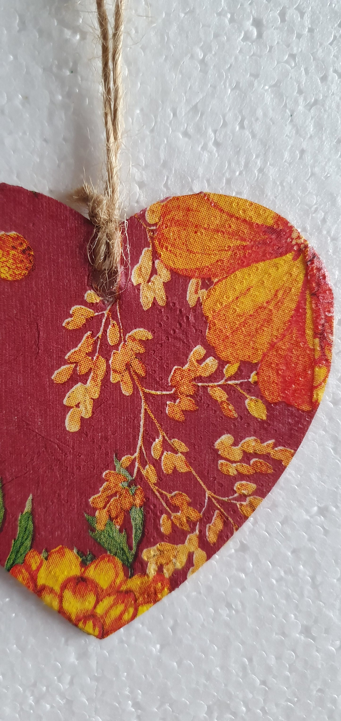 Decoupage Small Heart Red Orange Yellow Blue Floral Window Hanging Home Decor Gift