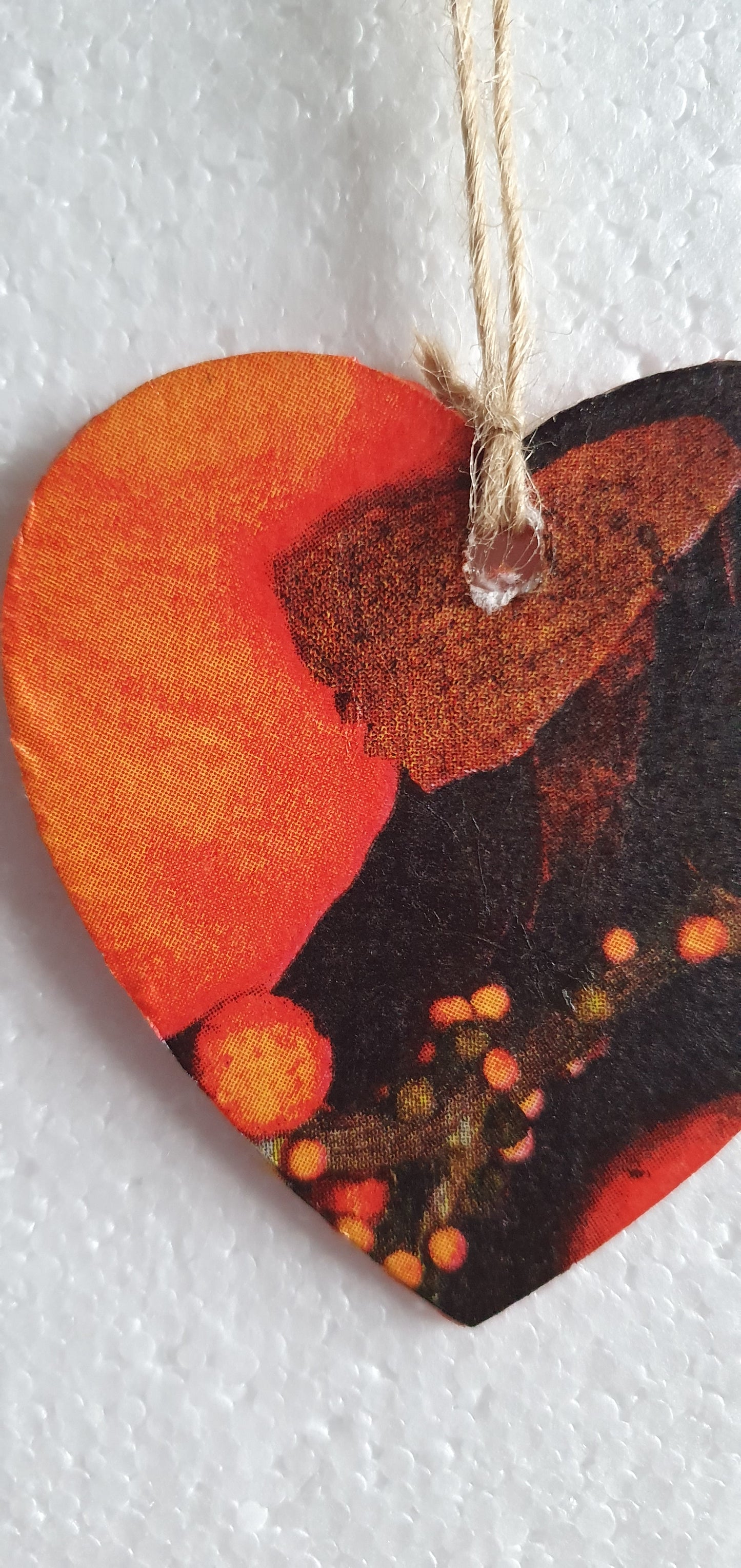Decoupage Small Heart Black Brown Orange Autumn Window Hanging Home Decor Gift