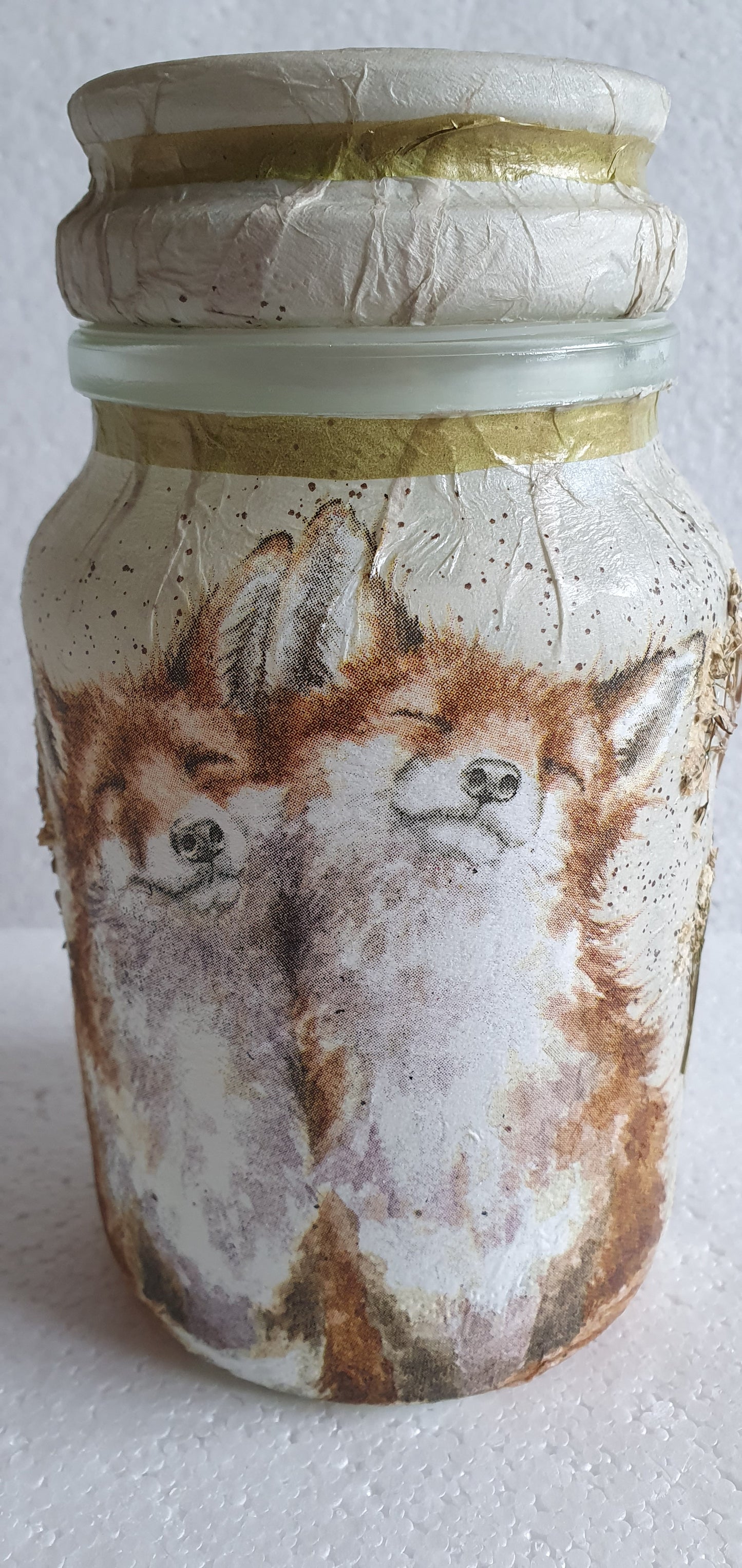 Medium 'Chunky' Hand Decorated Glass Pin Cushion Jar Foxes Crafters Gift