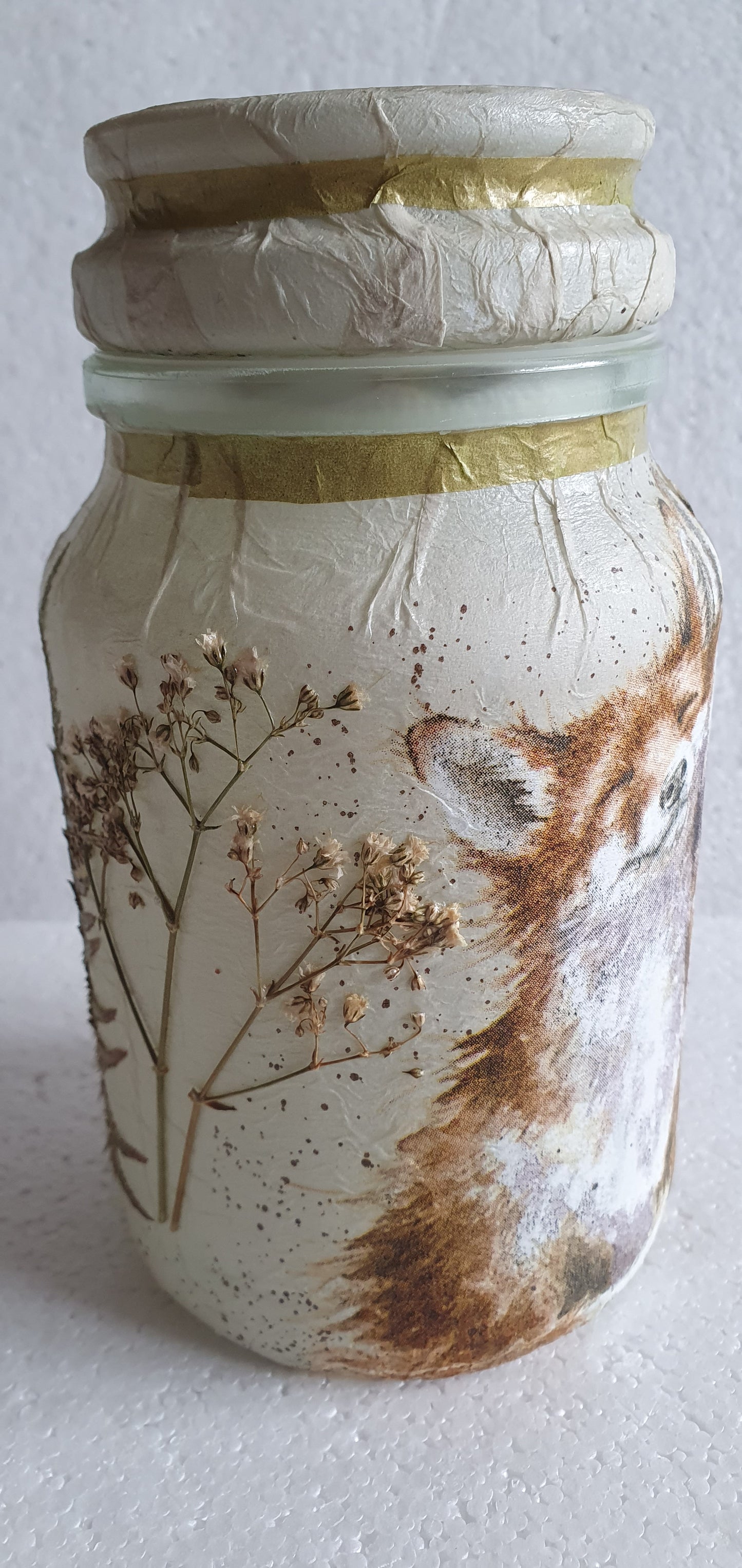 Medium 'Chunky' Hand Decorated Glass Pin Cushion Jar Foxes Crafters Gift
