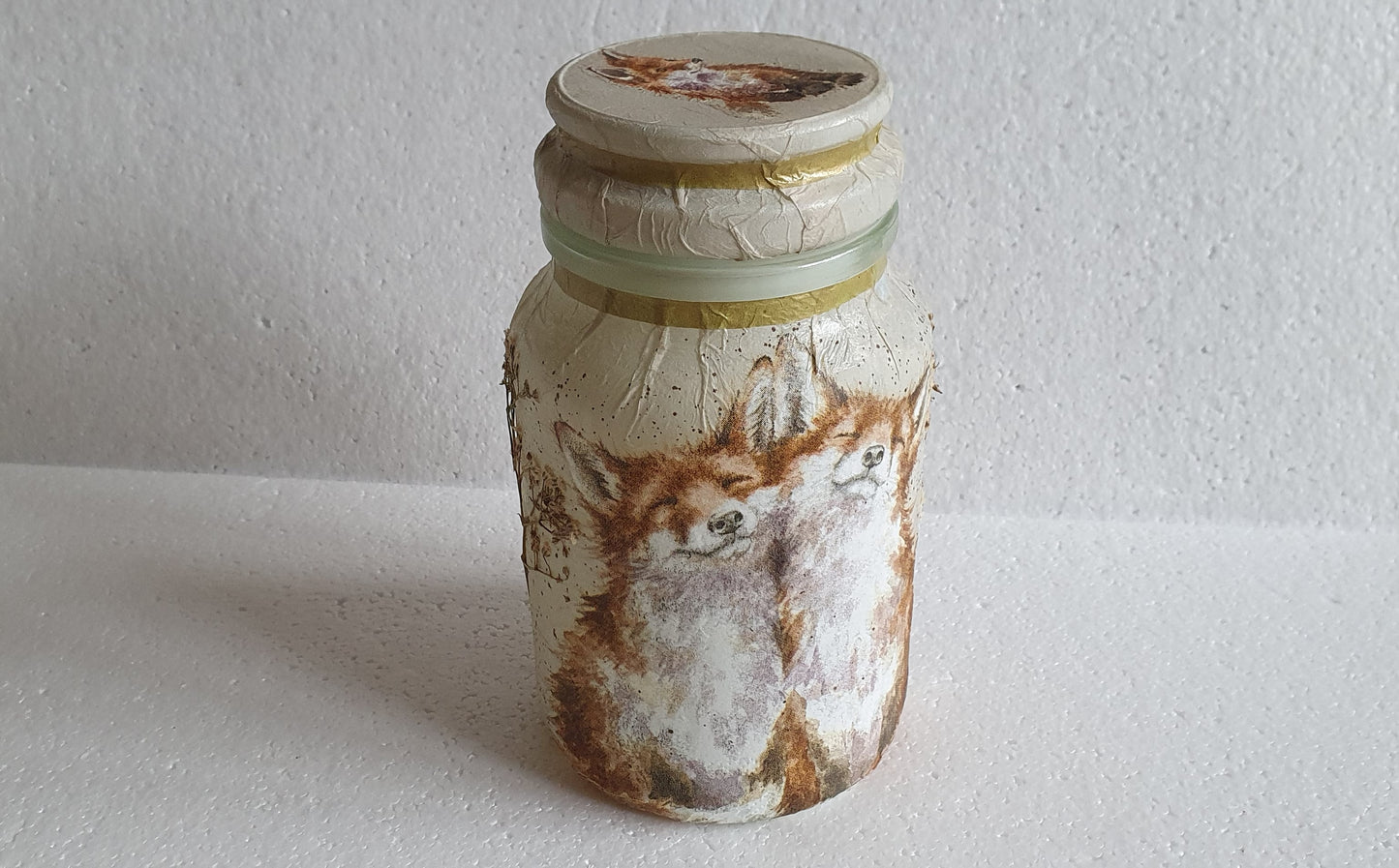 Medium 'Chunky' Hand Decorated Glass Pin Cushion Jar Foxes Crafters Gift